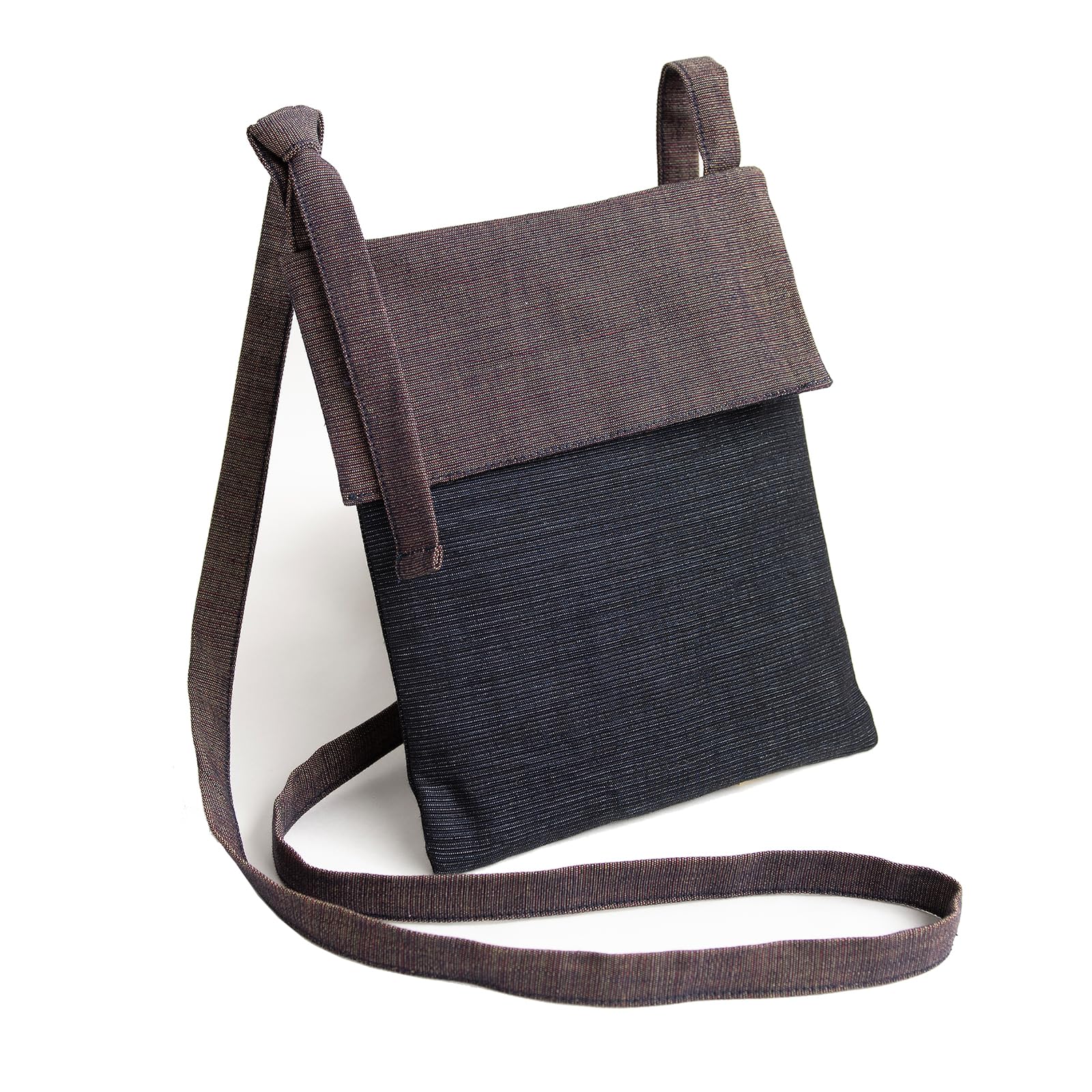 Mikawa Cotton Smartphone Pochette Shoulder Pouch Navy Brown Made in Japan