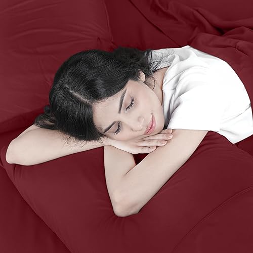Miniatura 6 de Utopia Bedding Juego de sábanas de 4 piezas, microfibra cepillada, resistente al encogimiento y a la decoloración, fácil cuidado (King, rojo borgoña)