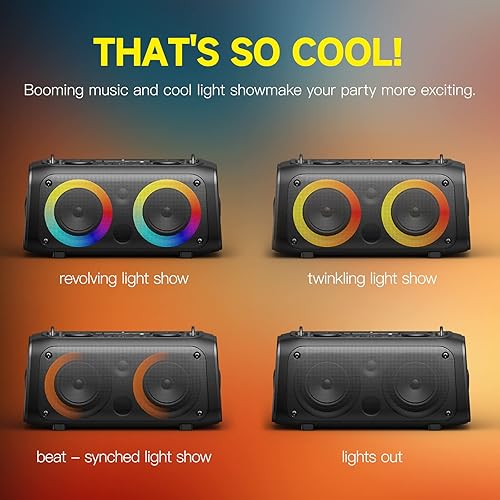 Miniatura 3 de Altavoz Bluetooth, altavoces Bluetooth inalámbricos de 60 W con luces coloridas, radio FM, micrófono con cable, control remoto. Boombox portátil
