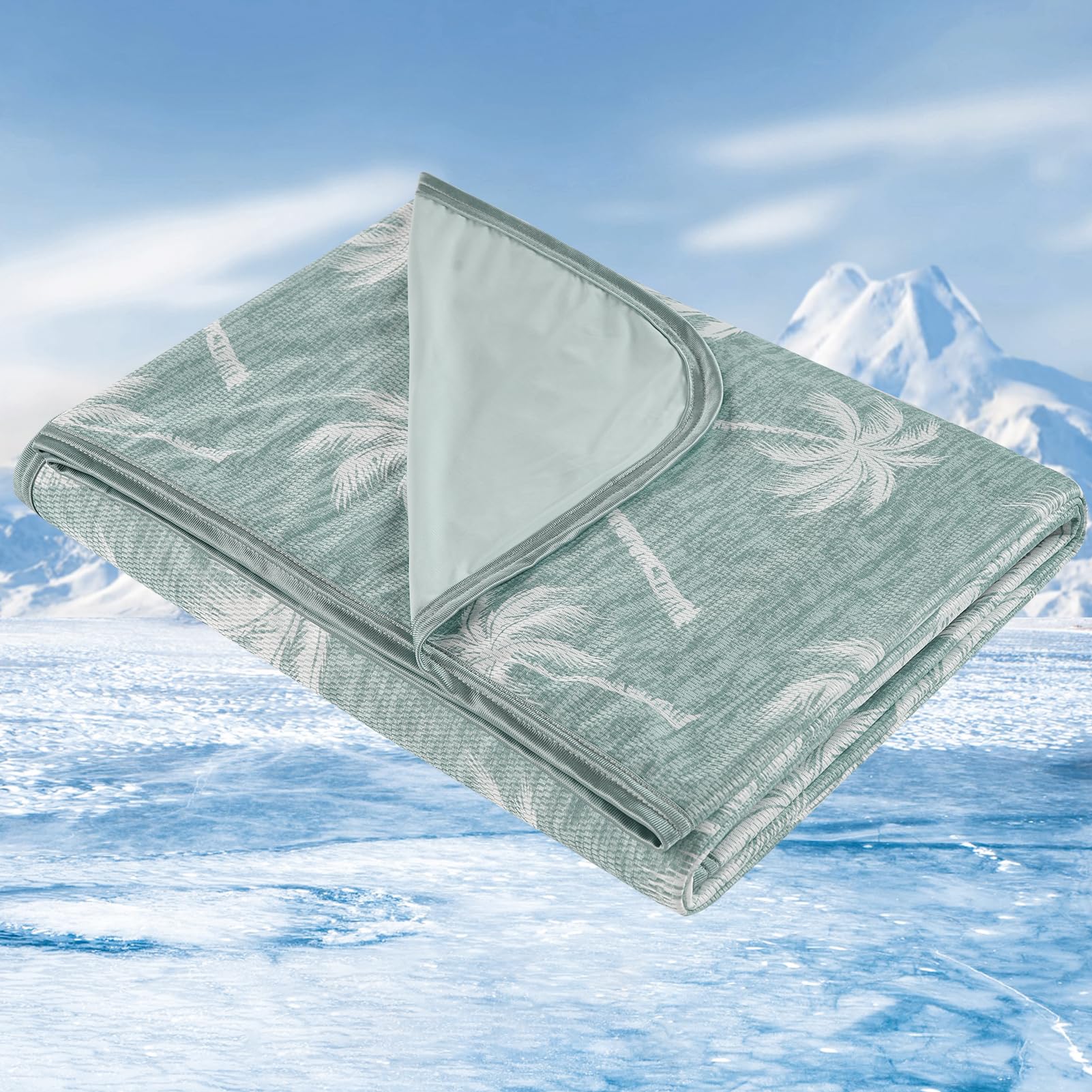 VK·LIVING Cooling Blanket for Night Sweats, Double-Sided Cooling Blanket with Q-Max 0.5 & Tropical Design, Lightweight Breathable Summer Throw Blanket for Bed, Sofa, Trave, 200x220cm, Green