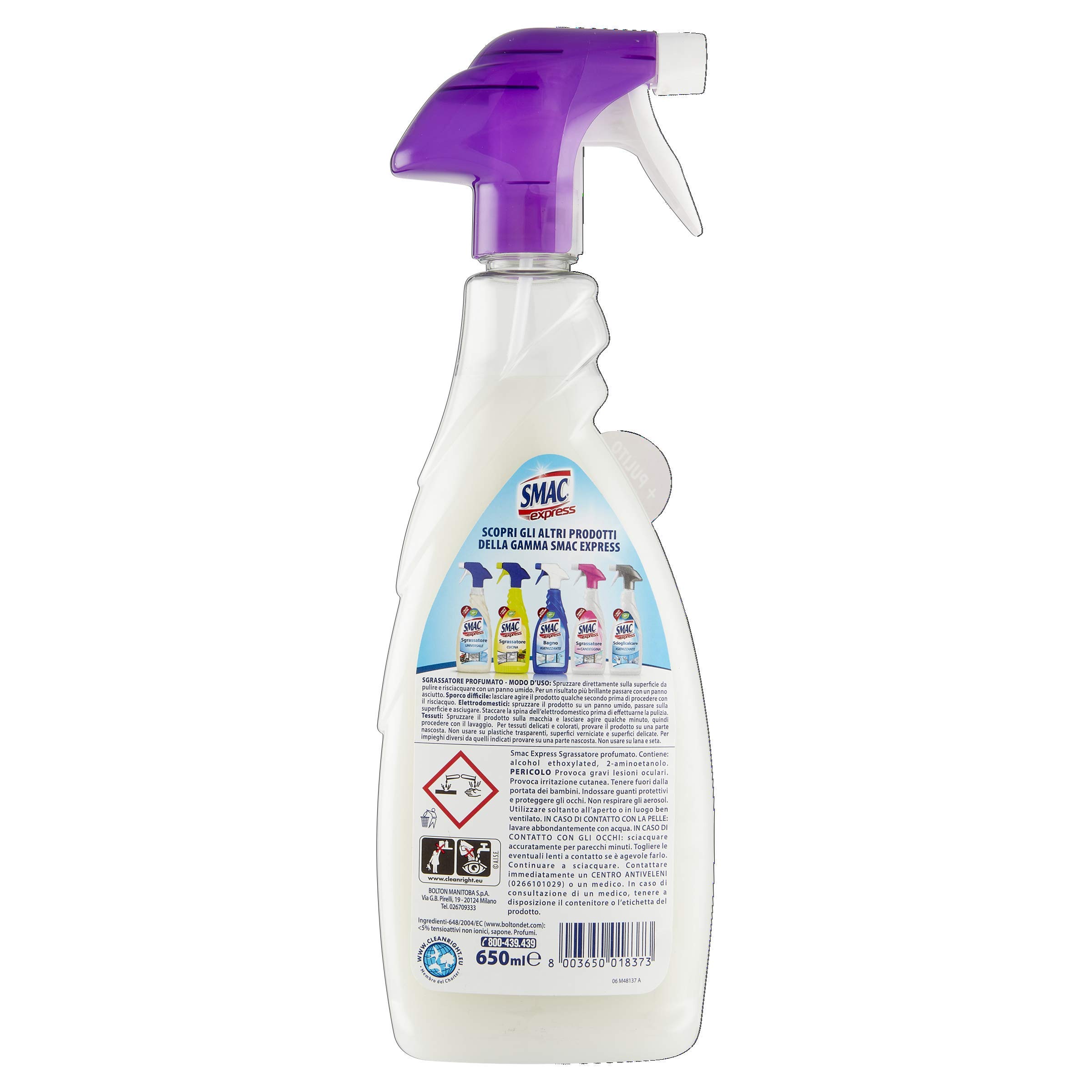 Smac Express - Sgrassatore Universale Profumato Alla Lavanda, Detergente Spray Multisuperficie Con Azione Sgrassante E Tecnologia Zero Aloni, 650 Ml X 12 Pezzi