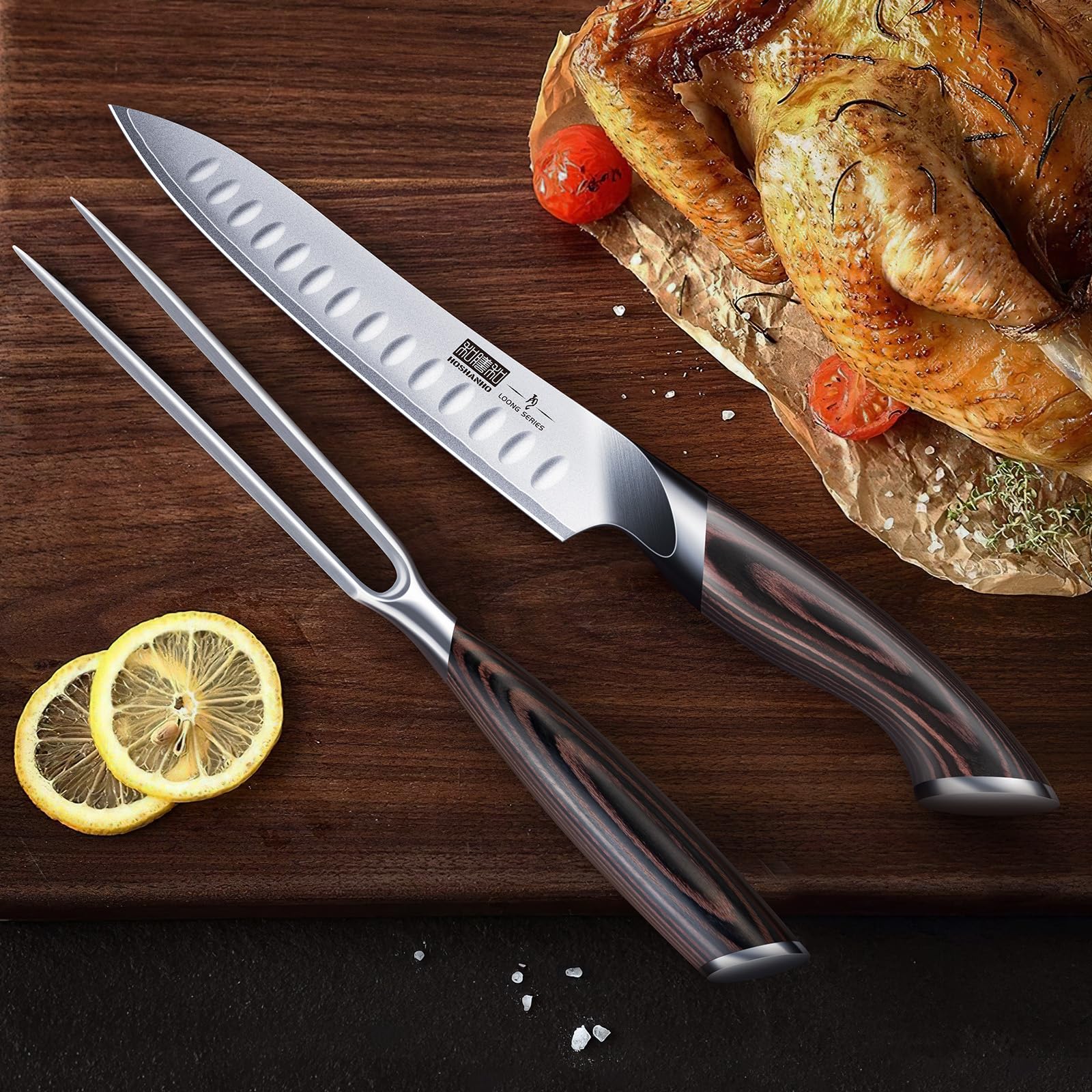 HOSHANHO 8 Inch Carving Knife & 7 Inch Fork Set, Razor Sharp Slicing Knife — Amazon image 7