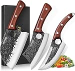 8PCS Chef Butcher Fish Knife Set for Meat Cutting with Roll Bag, Hand Forged Meat Cleaver Knife Boning Carving Knife Set for Home、Camping、BBQ