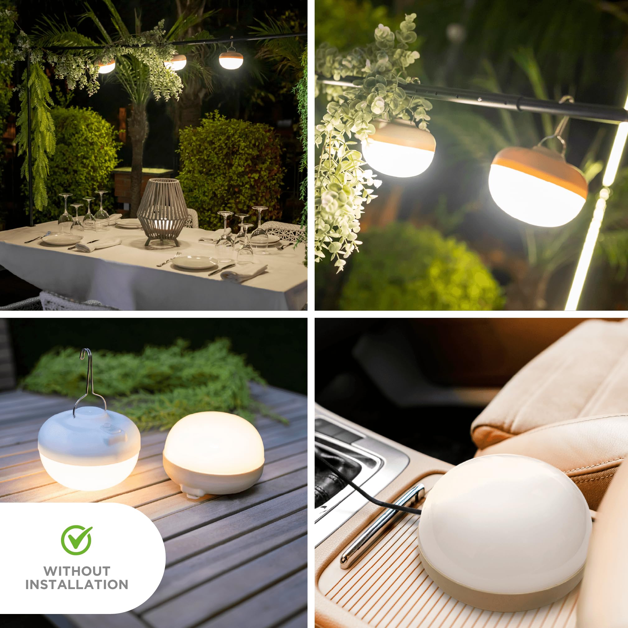 Newgarden - LED Camping- und Notfalllampe Cherry. Tragbare Lampe mit Haken und Magnet, kabellos mit wiederaufladbarem USB-Akku. 900 Lumen und bis zu 20 Stunden Nutzung. IP54 wasserdicht
