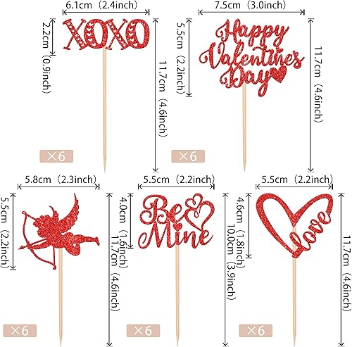 Miniatura 2 de 30 piezas de decoración para cupcakes para el día de San Valentín con purpurina Sweet Love Heart Be Mine para cupcakes Cupid XOXO Ring Cupcake Decor