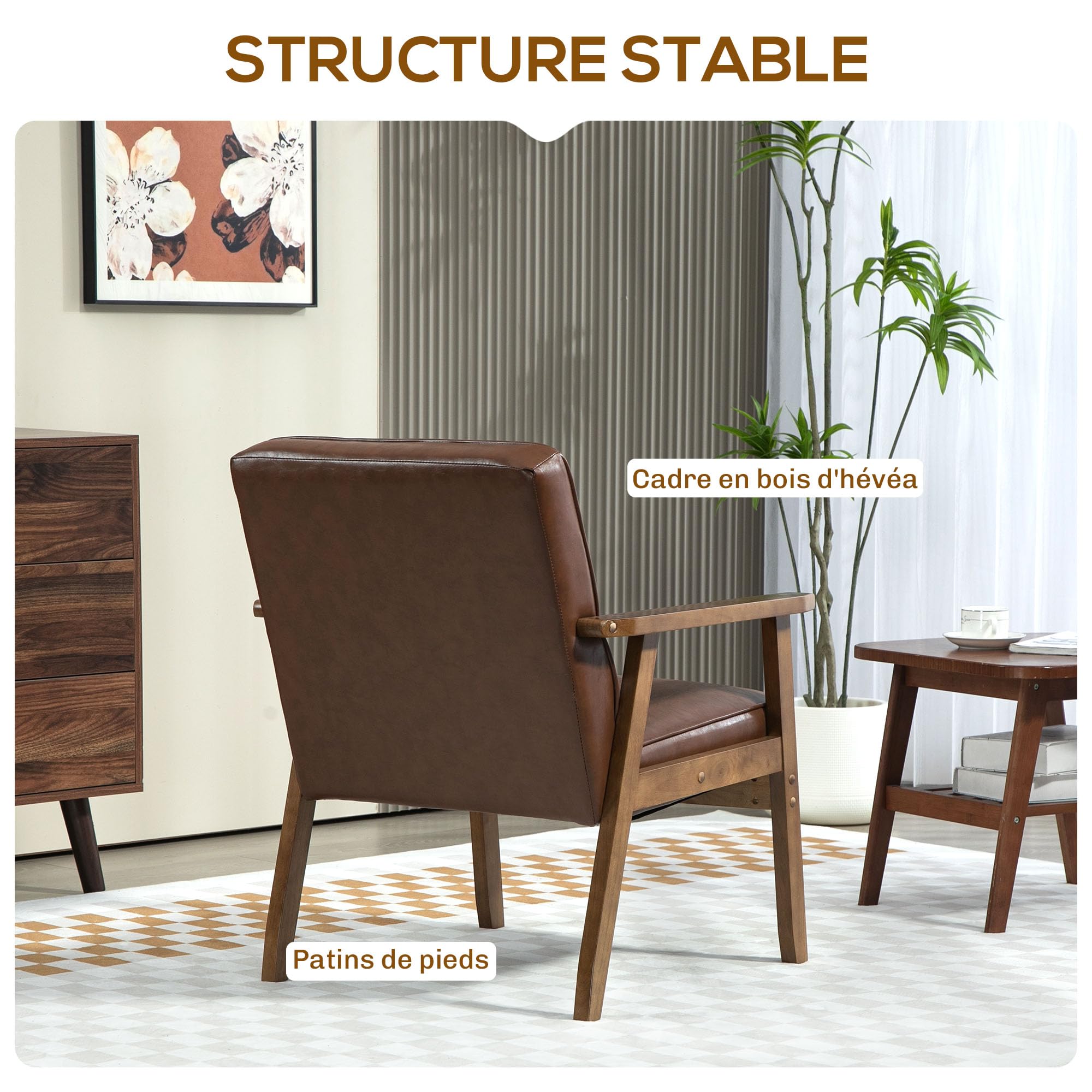 HOMCOM Fauteuil de Salon Fauteuil de Chambre Dossier capitonné Marron