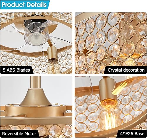 Miniatura 6 de LODADRA Ventilador de techo con luz, moderno ventilador de techo enjaulado con control remoto, ventilador de techo sin aspas con motor reversible de