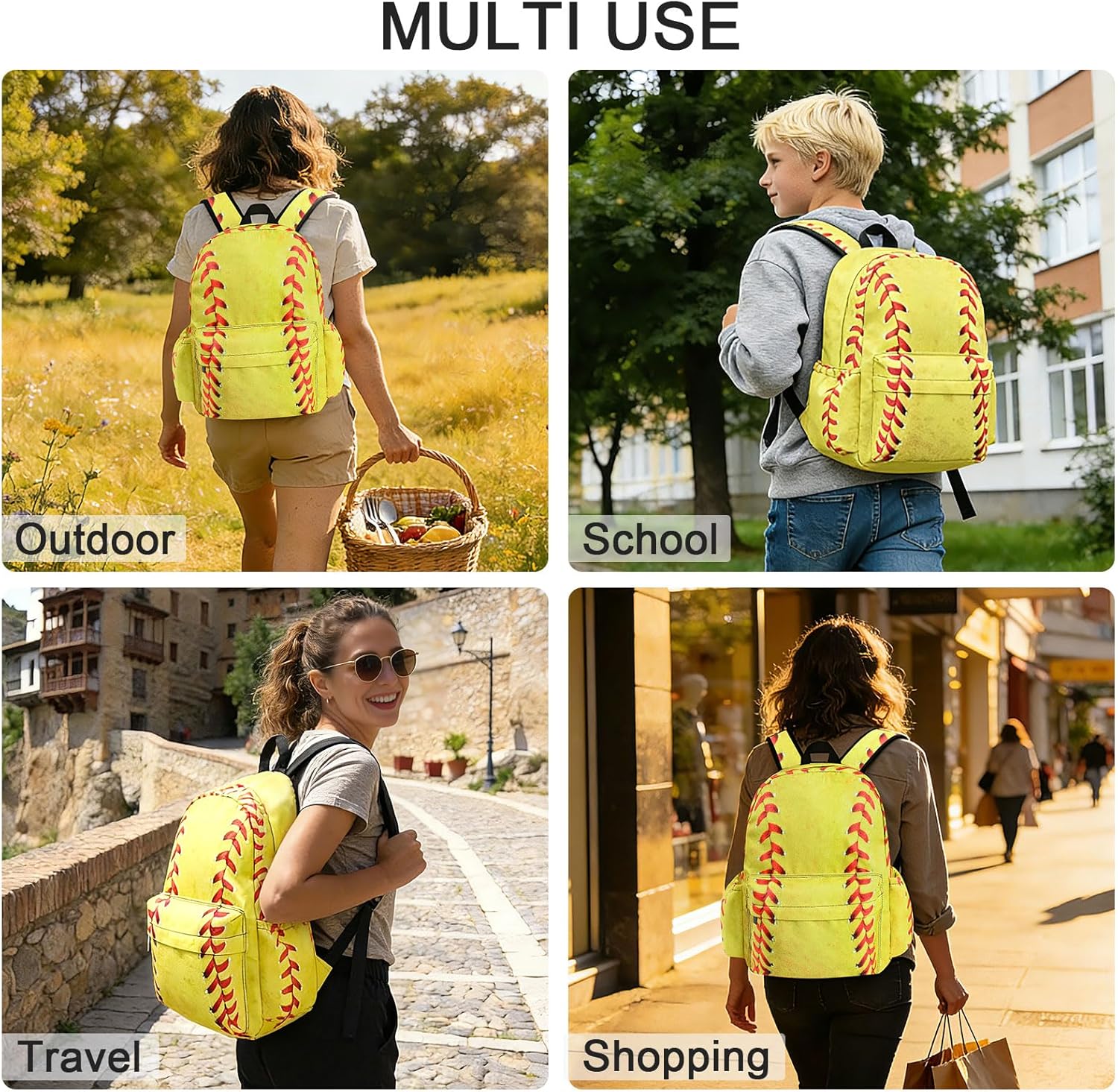 Baseball School Backpack for Girls Boys Teens Bookbag 17 Inch Laptop Backpack for Sports Travel Camping