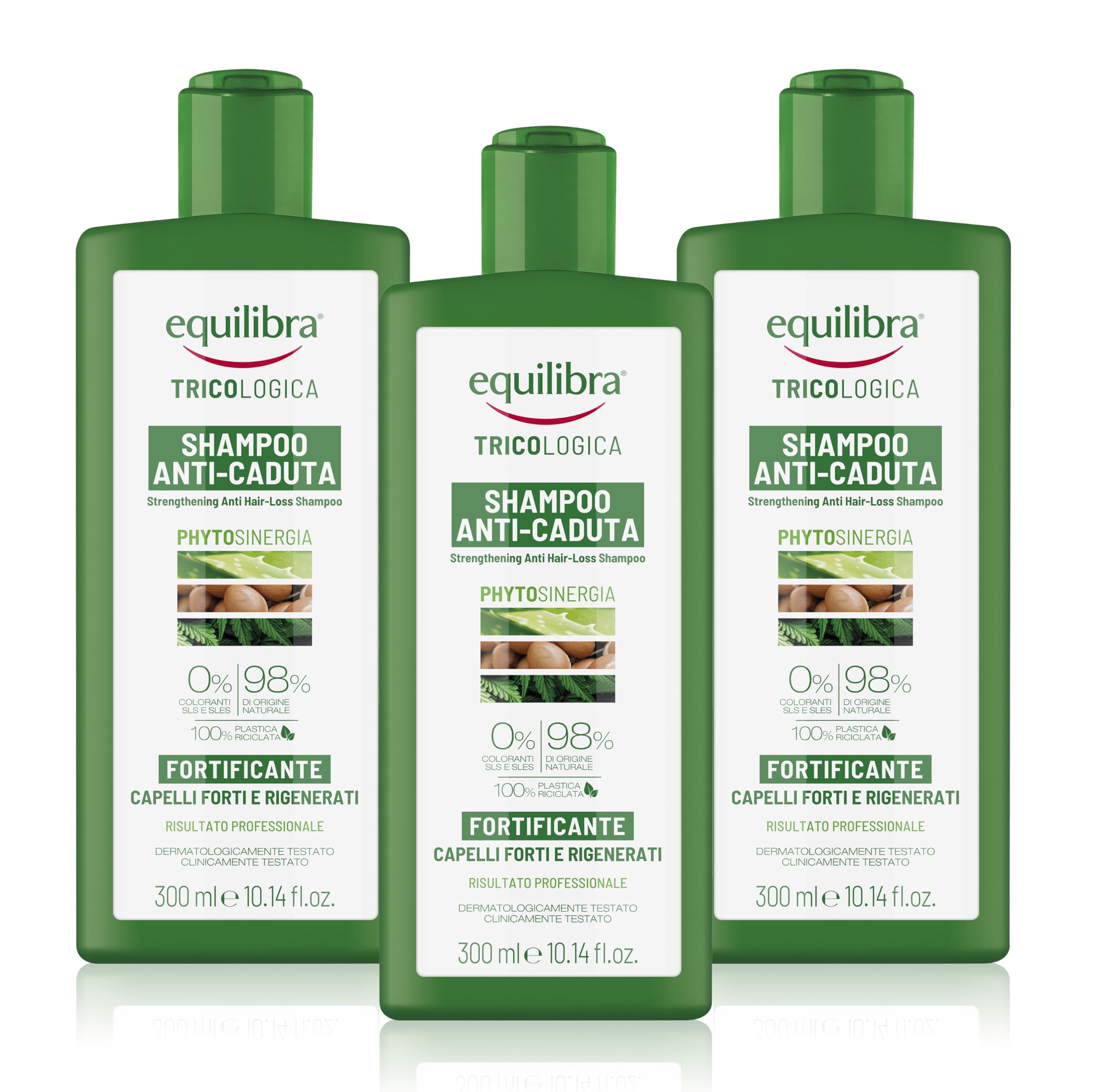 equilibra Capelli, Shampoo Anti-Caduta Fortificante, Deterge Delicatamente i Capelli Fragili, Evita Che Cadano o Si Spezzino, a Base di Aloe Vera, Olio di Argan, Cheratina Vegetale, 3 Pezzi da 300 ml