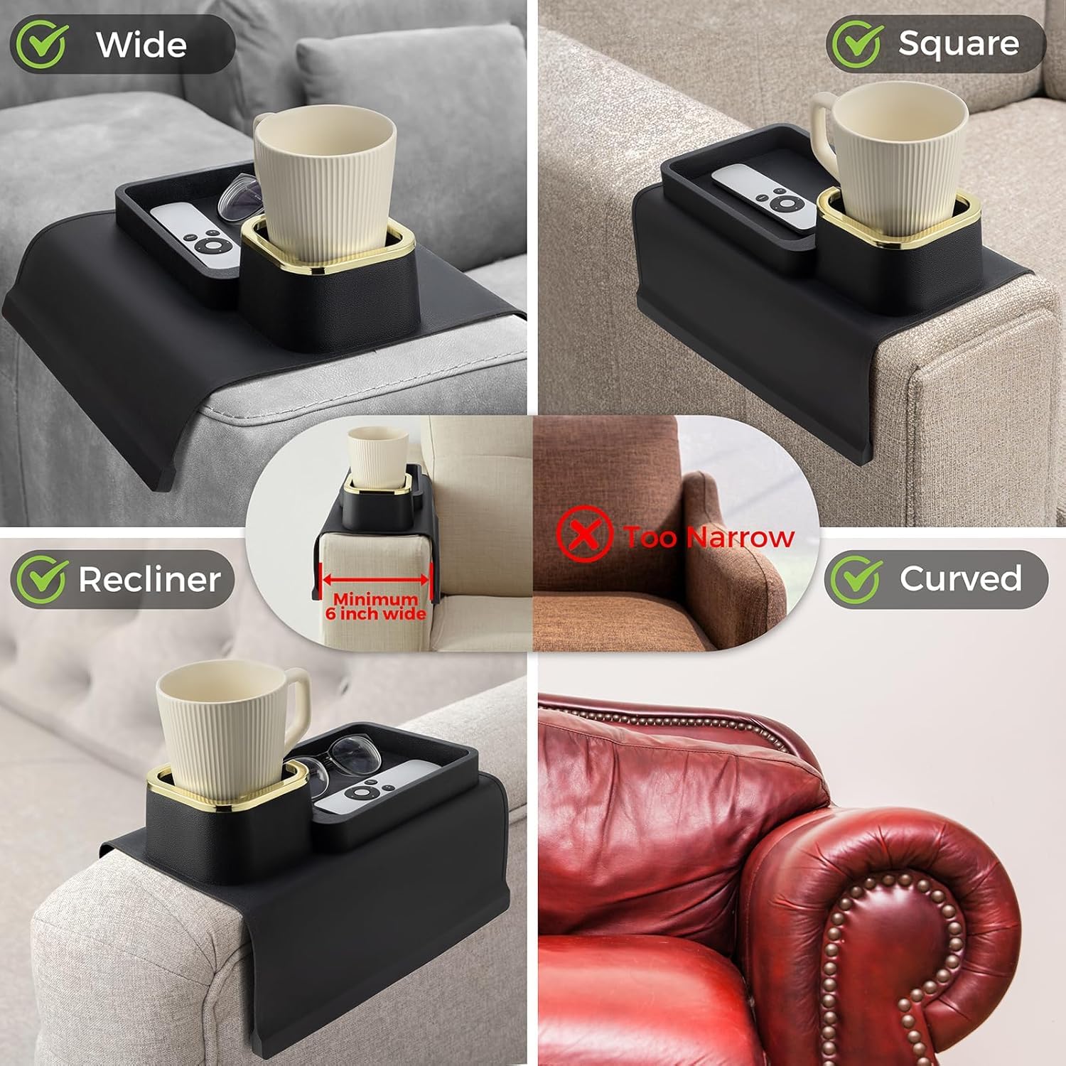 BLURISM Silicone Couch Cup Holder -The Drink Holder for Your Sofa,Couch Caddy for Middle of Couch for Coffee Table, can Store Mobile Phone, Remote Control (Black) 2