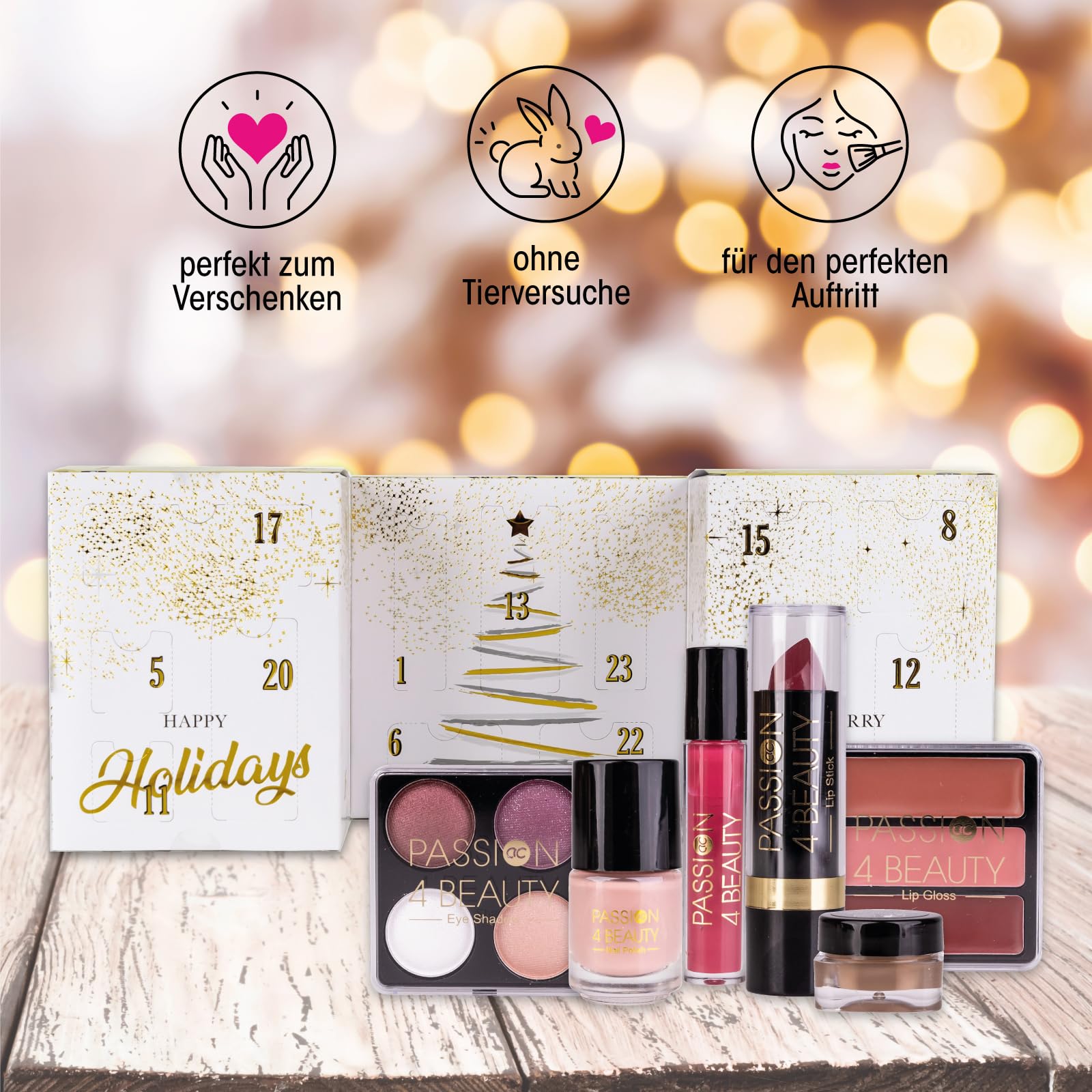 Accentra – calendario de Adviento de belleza con 24 artículos de maquillaje&cosméticos- Calendario para mujeres con brillo de labios, rímel esmalte de uñas, sombras de ojos, aplicadores y más