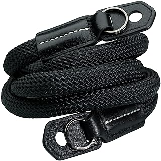 Vi Vante Sheetline Black Rope WS Camera Strap w/Nappa Leather Ends & electroplated mounting Rings Luxury (White Highlight Stitching)