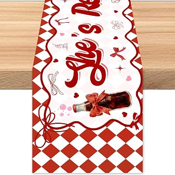 Shes Ready to Pop Table Runner - Retro Soda Baby Shower Decor Red Coquette Soda Pop Theme Gender Reveal Party, Kitchen Dining Table Decoration for Home Decoration 14x71 Inch