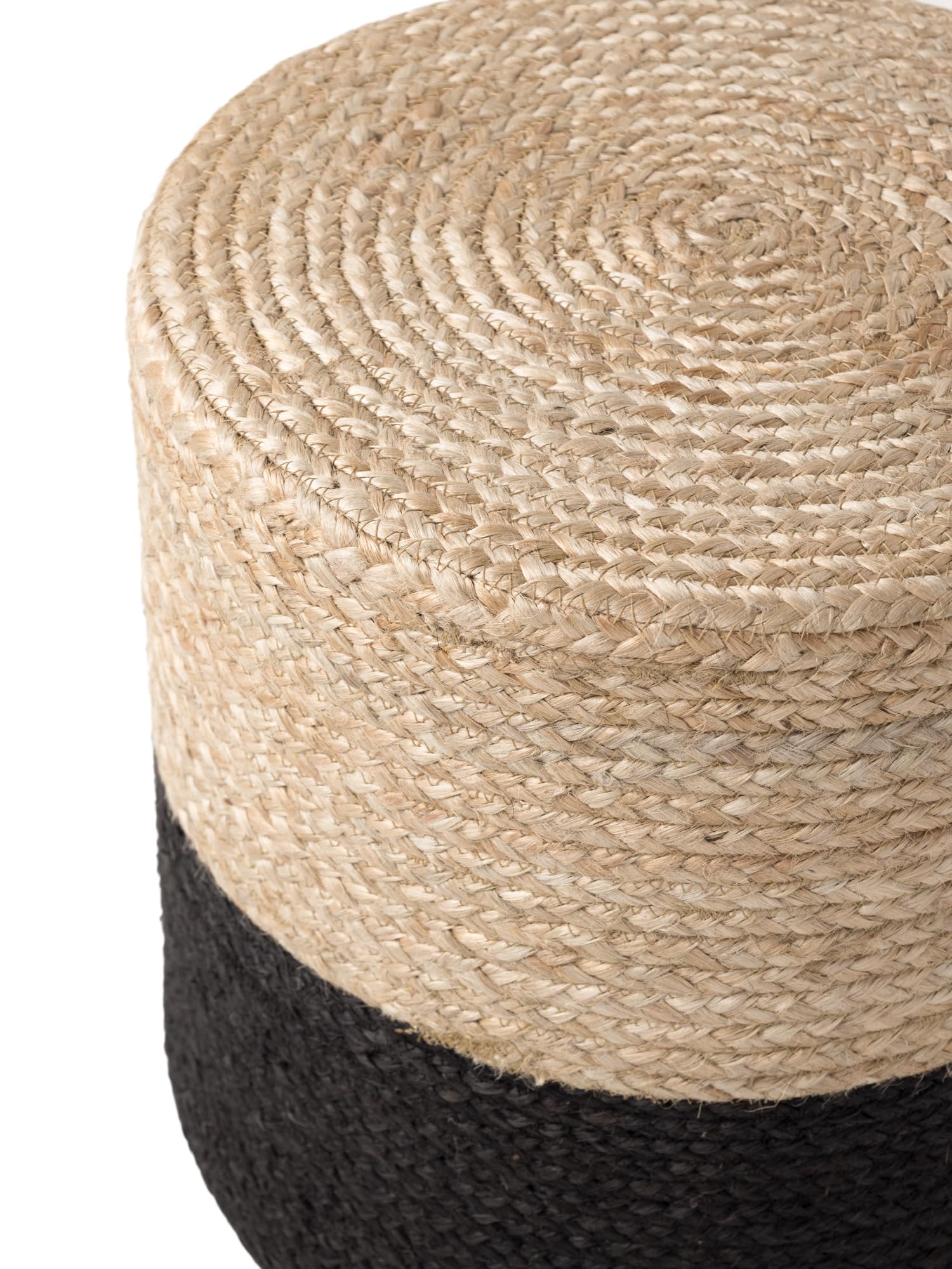 Hanse Home Jutta Pouf in iuta naturale, forma cilindrica in stile bohémien, sgabello, pouf, pouf per soggiorno, sala da pranzo, corridoio - oro naturale, nero, 40 x 40 x 40 cm