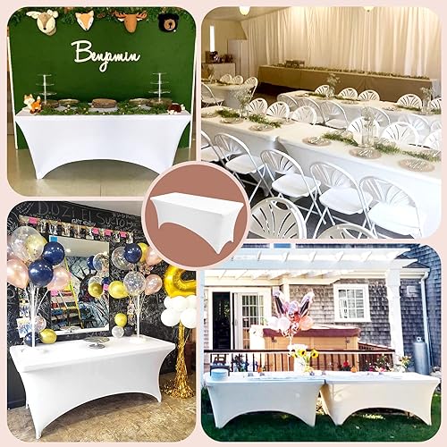 Miniatura 7 de YMHPRIDE Paquete de 6 fundas de mesa de elastano blanco de 6 pies para mesas de 6 pies, manteles plegables de color blanco para mesa rectangular