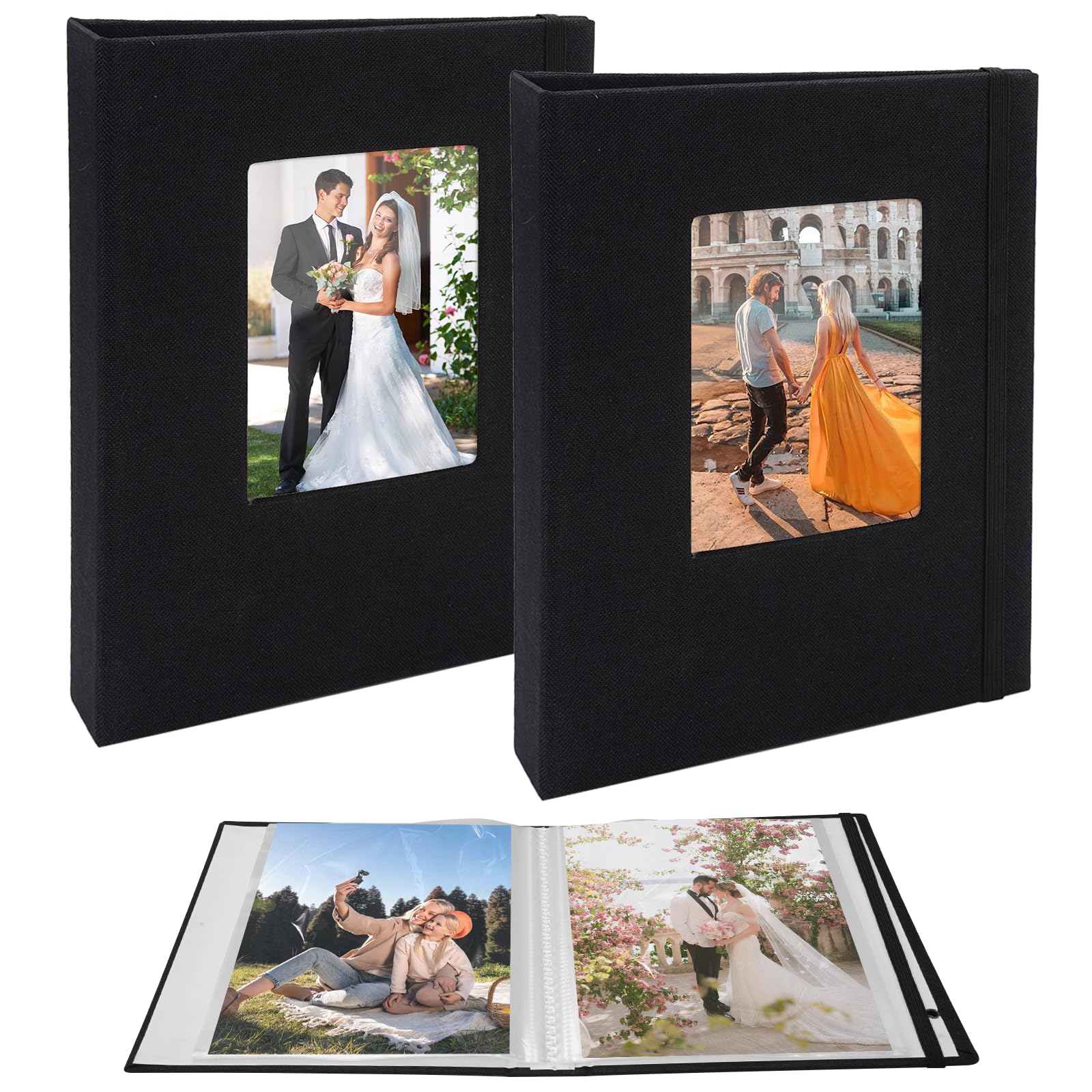 2 Piezas Album Fotos 13x18 52 Fotos, Album Fotos Negro, Album Foto 13x18, Albunes para Fotos,álbum Insertable de Linocon 52 Bolsillos, para Boda, Familiar