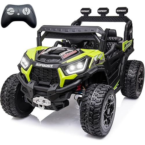 sopbost 24V Ride On Car with Remote Control 4x4 Battery Powered 4 Wheels Ride On Toy for Kids Electric Vehicle with EVA Tire, Bluetooth, Green