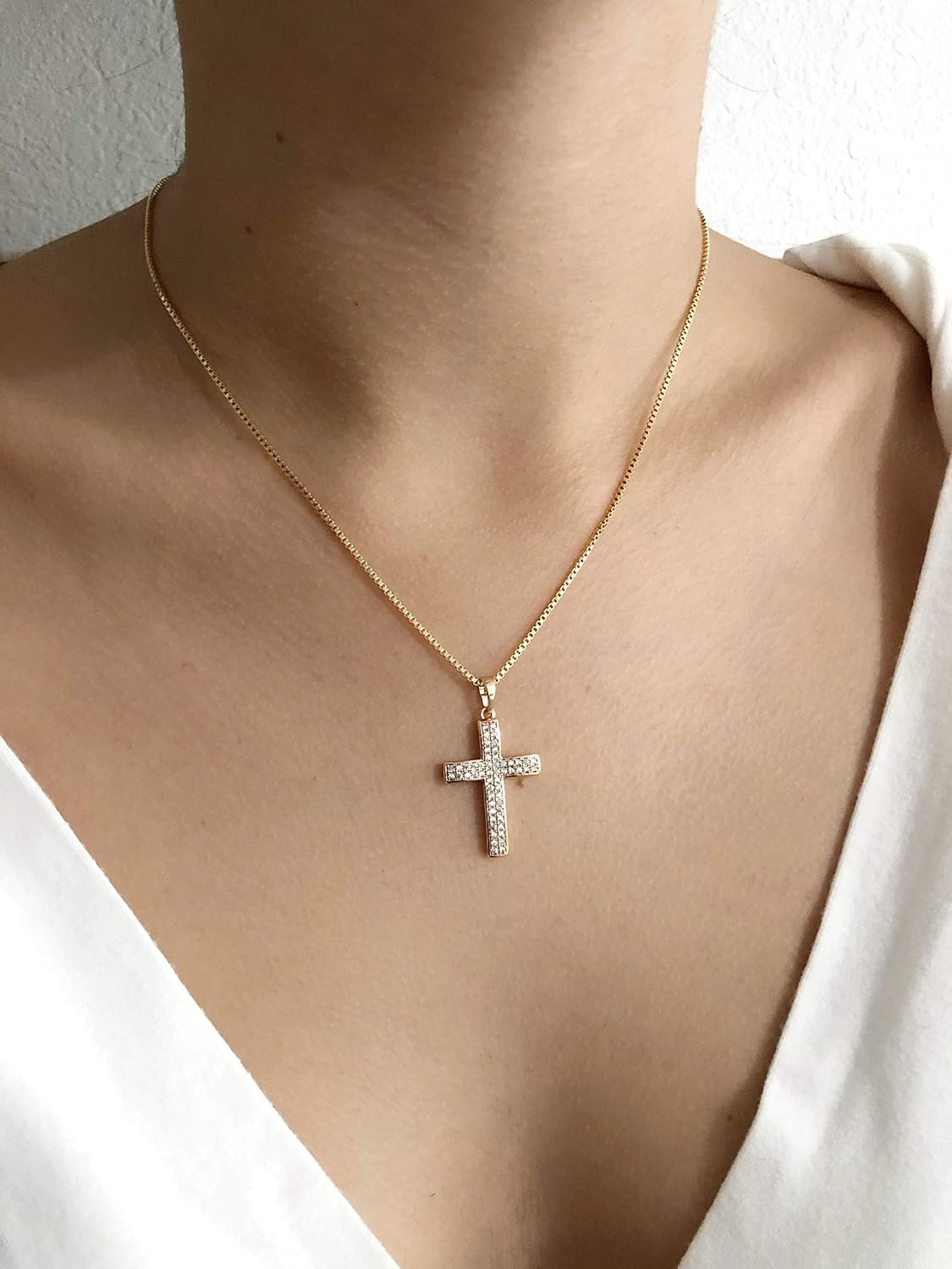 Cubic Zirconia 18K Gold Plated Cross Catholic Jewelry