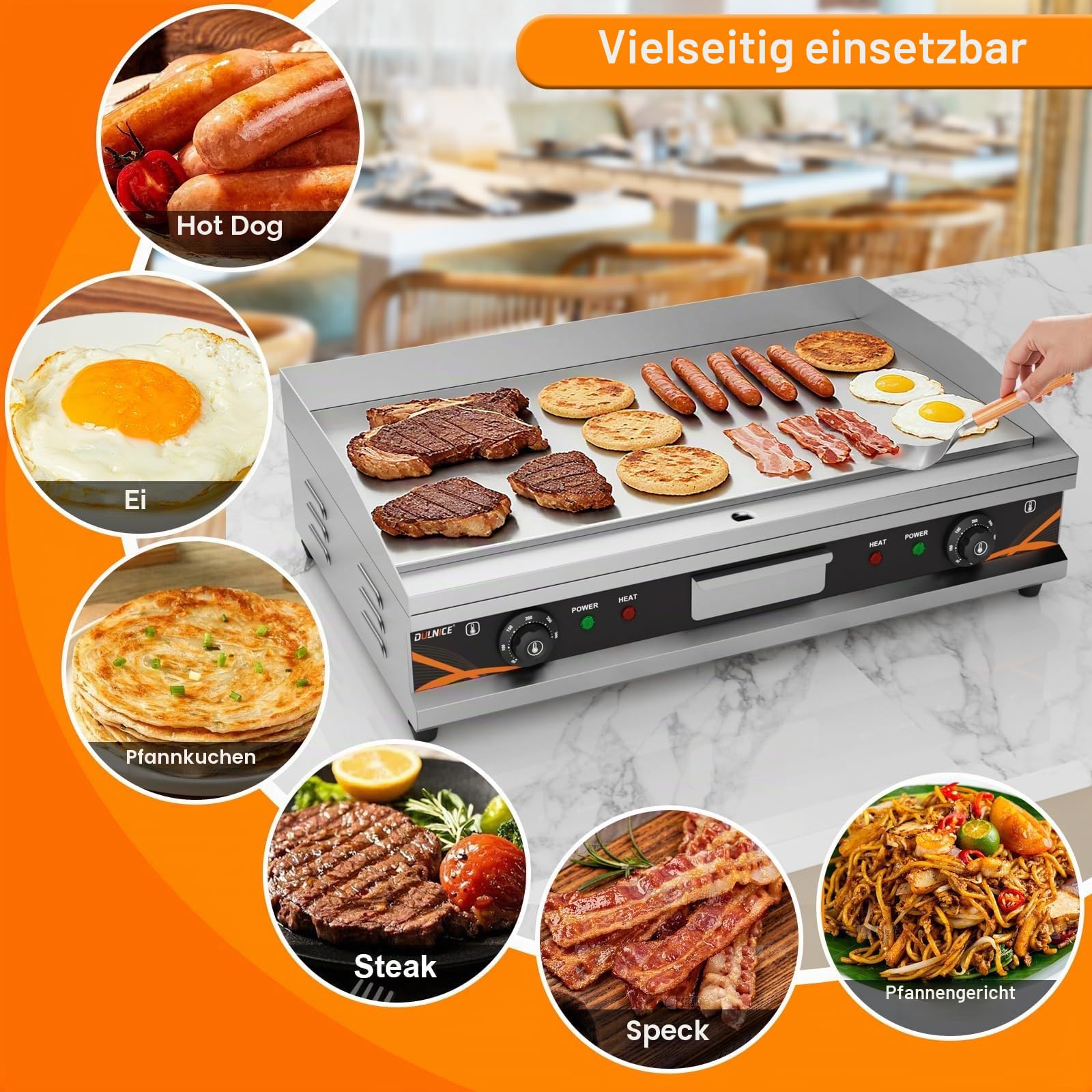 Kommerzielle Grillplatte Elektrisch 73x47cm,4400W Edelstahl Elektrische Grillplatte Gastro Doppelte Temperaturkontrolle (50-300°C),Elektrogrill für Küche, Balkon, Garten