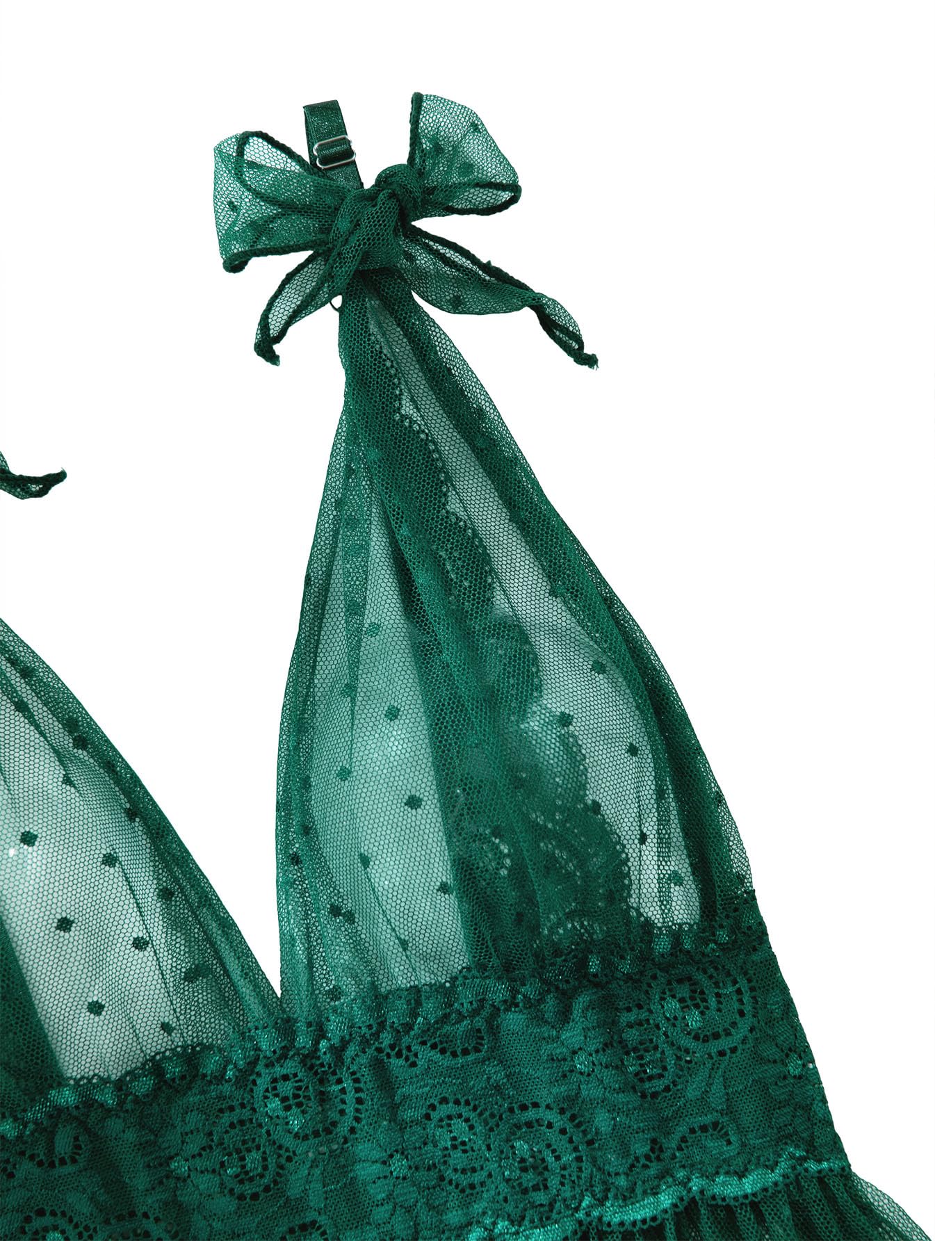 Lilosy Sexy Polka Dots Mesh Sheer Lace Babydoll Chemise Lingerie Set Floral Sleep Wear: 3X-Large Army Green