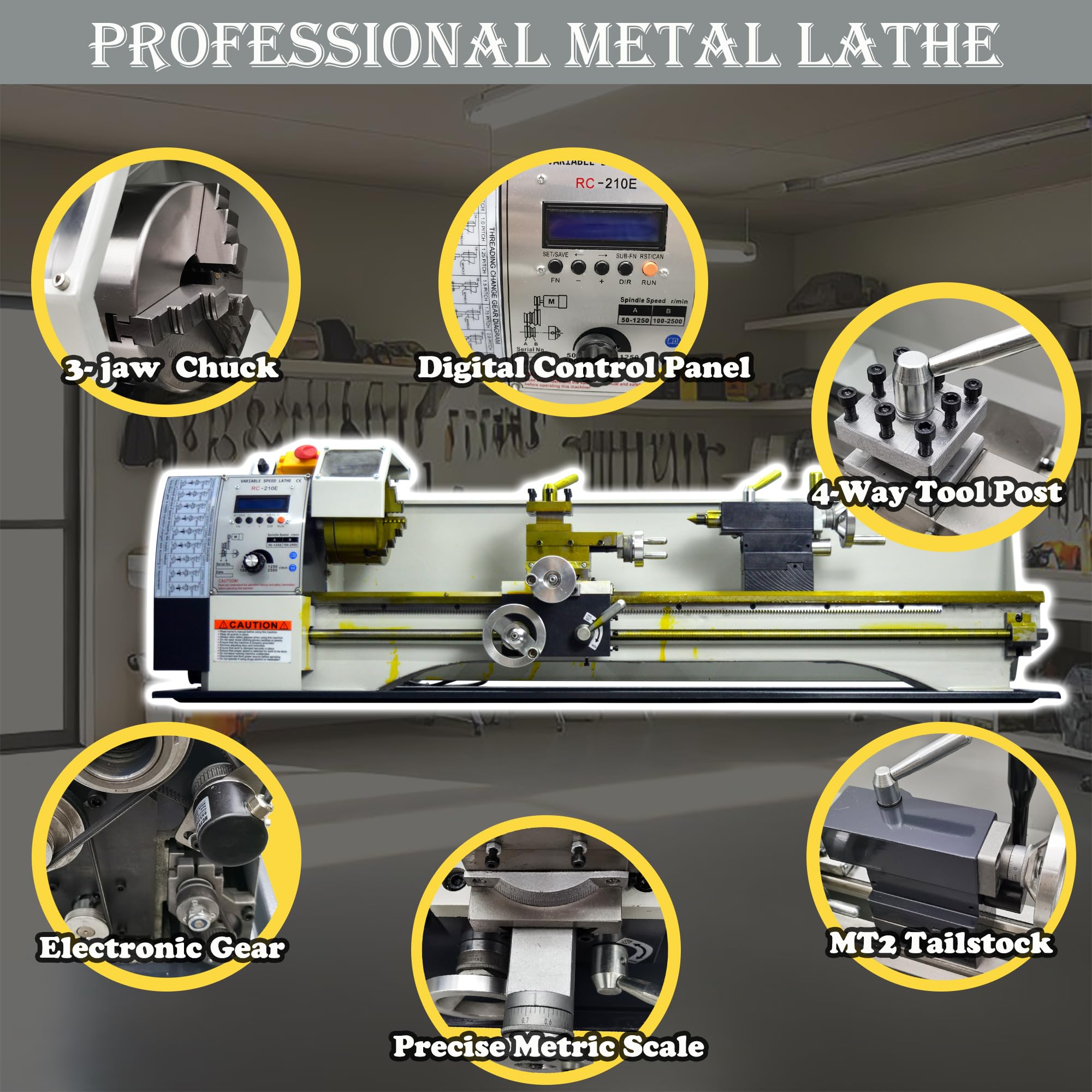 TECHTONGDA Metal Lathe 8X16” Precision Electronic Leadscrew Gearless Bench Lathe Automatic Switch Thread between Metric and Inch 1100W Brushless Motor DIY Mini Lathe