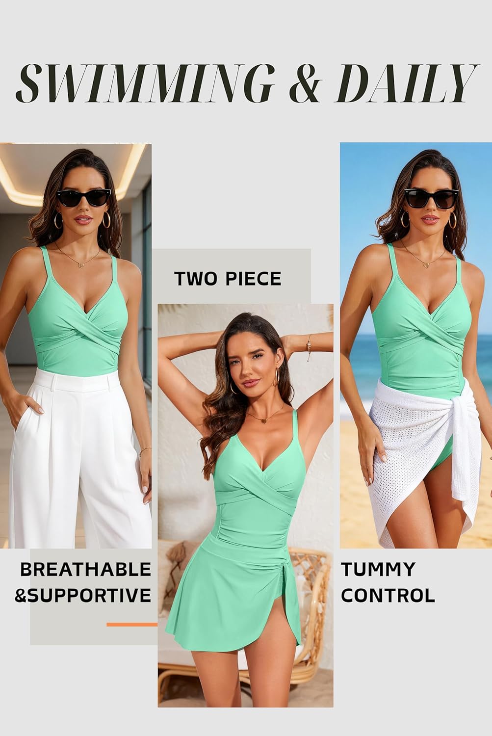 Women's One Piece Swimsuit and Swim Skirt Tummy Control Modest Swim Suits 2026 Slimming Bathing Suit