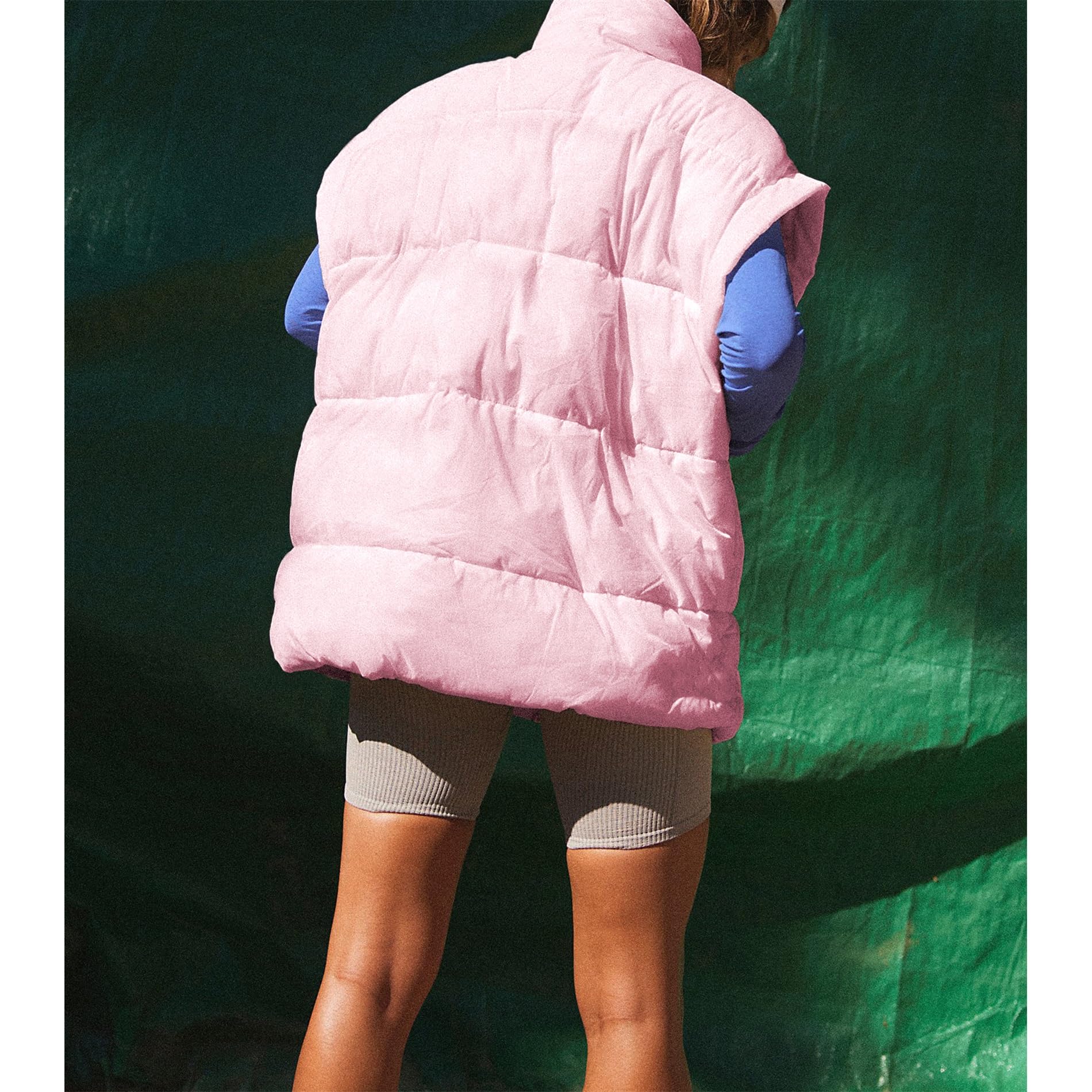Songling Womens Oversized Puffer Vest Stand Collar Full Zip Sleeveless Bubble Puffer Vest Quilted Padded Warm Coat Outwear: X-Small Pink
