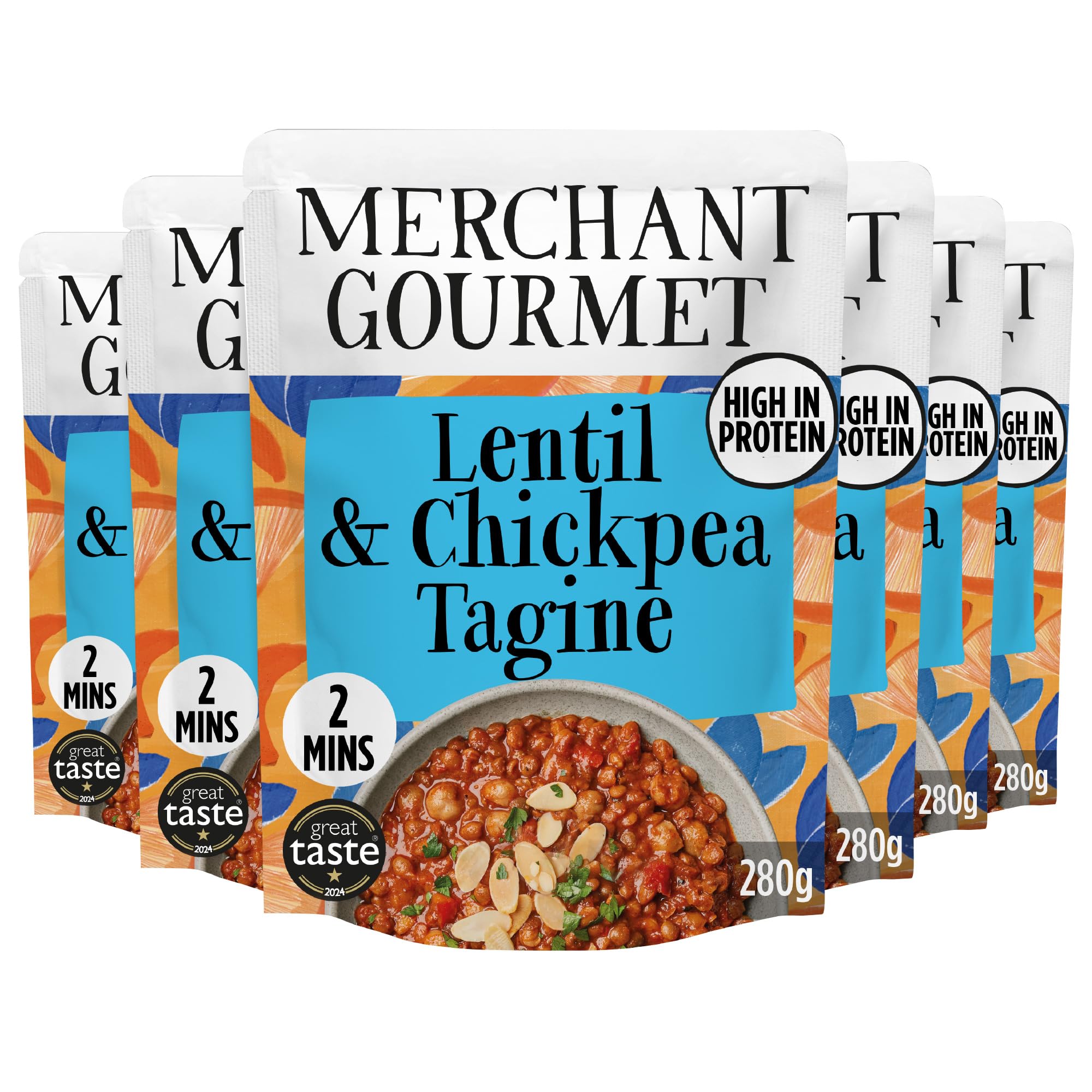 Merchant Gourmet Ready-to-Eat Lentil & Chickpea Tagine with Ras El Hanout & Apricots – High in Protein & Fibre, 1 of your 5-a-day, Ready Meals (6x 280g)