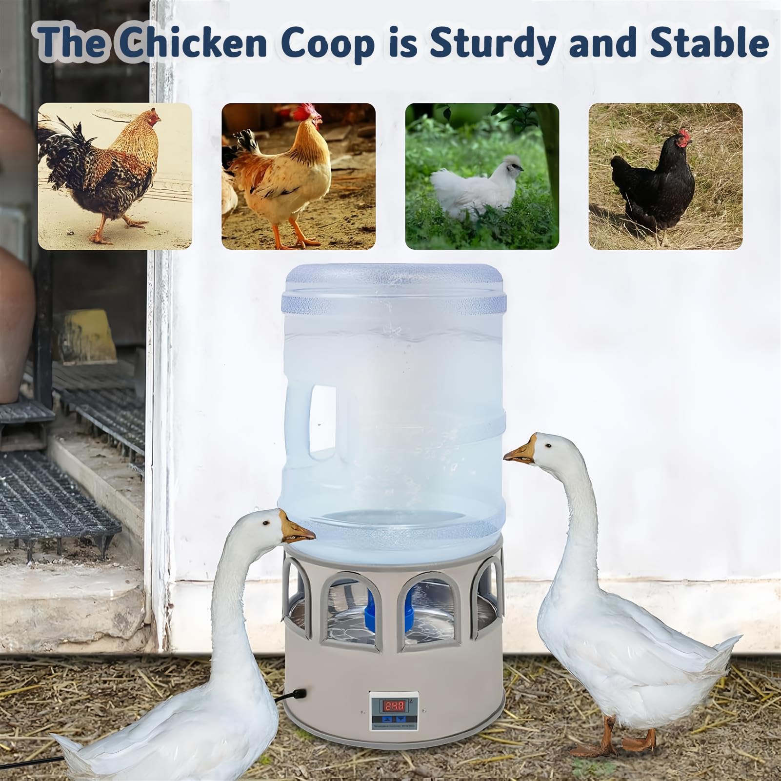 Calentador De Agua para Pollos, Bebedero Calefactado para Pollos De 80 W, con Temperatura Ajustable, Descongelador De Agua para Aves De Corral para El Invierno