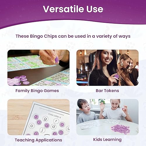 Vista 6 de MR CHIPS Chips de bingo magnéticos con anillo de metal de 3/4 pulgadas, 200 piezas mejoradas, violeta transparente, disponibles en 7 colores, una