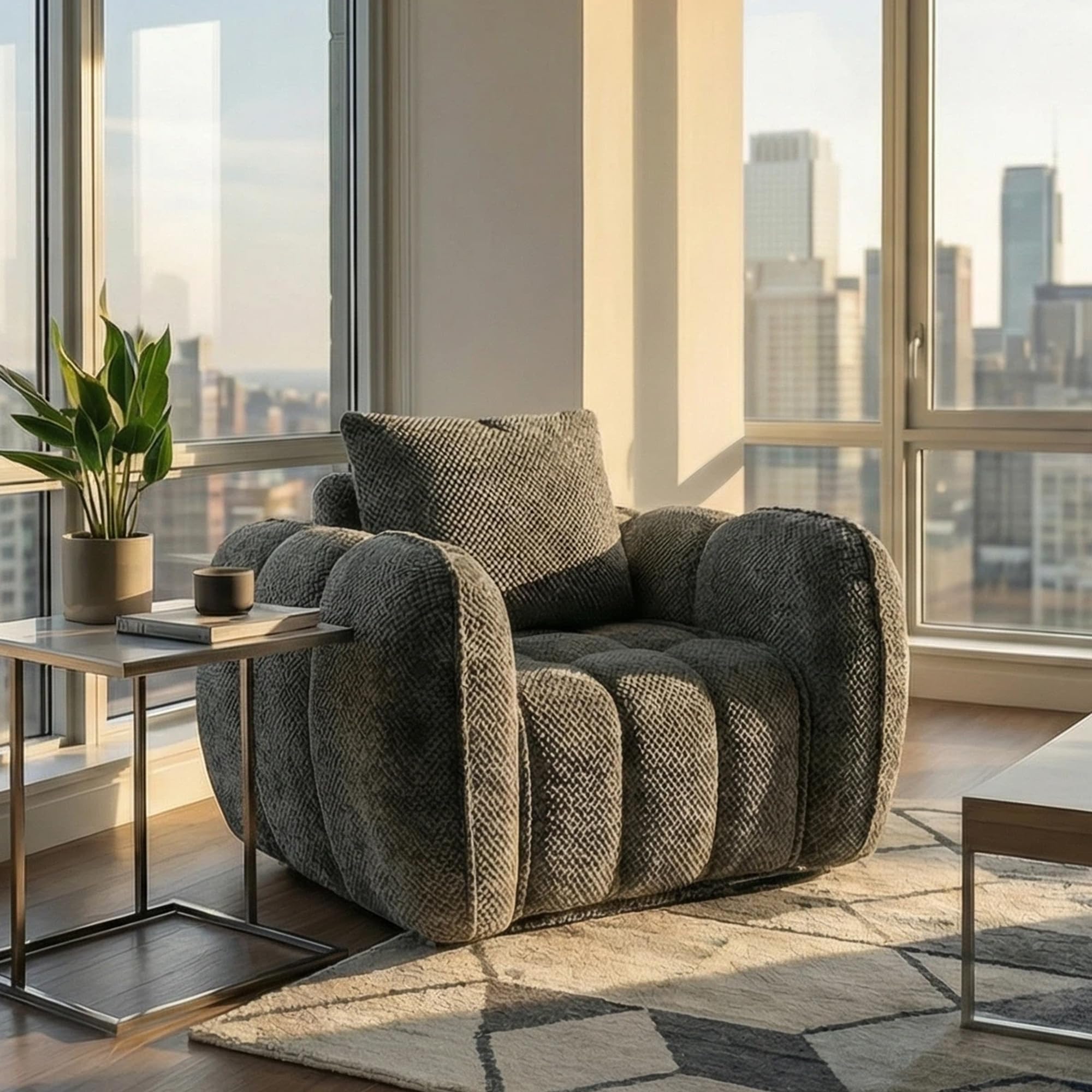 Furnimart Pumpkin Single Sofa, Oversized Could Comfy Accent Chair, Foam Boneless Chair Wide Seat, Modern Small Couch for Living Room, Bedroom,