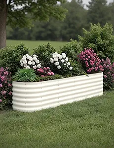 8x2x1.5ft Galvanized Raised Garden Bed - 18“ Tall Metal Planter Box for Vegetables, Flowers, Herbs, Rust-Resistant Outdoor Garden Box, Easy Assembly Raised Beds for Gardening, Beige