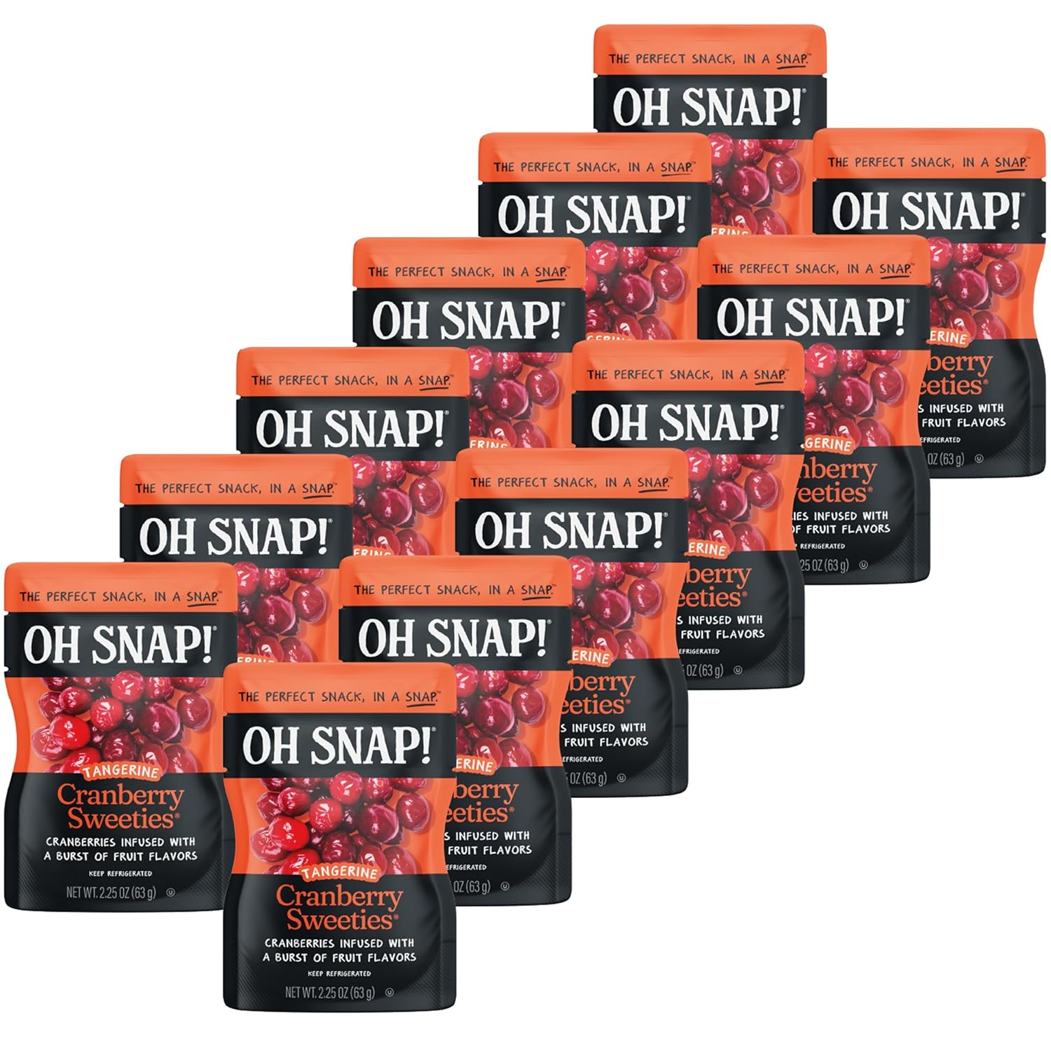 OH SNAP! Tangerine Cranberry Sweeties (12 Pack) - Cranberries Infused with Tangerine Fruit Juices - Ready To Eat Infused Cranberry Snacks - Gluten-Free, Fat-Free - Delicious & Healthy Snack