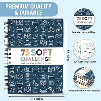 HAMIEW 75 Soft Challenge Journal - A5 Spiral 75-Day Habit Tracker Planner, 108-Page Full-Color Daily Logs, Weekly Reviews, Meal Water Workout Reading Tracker