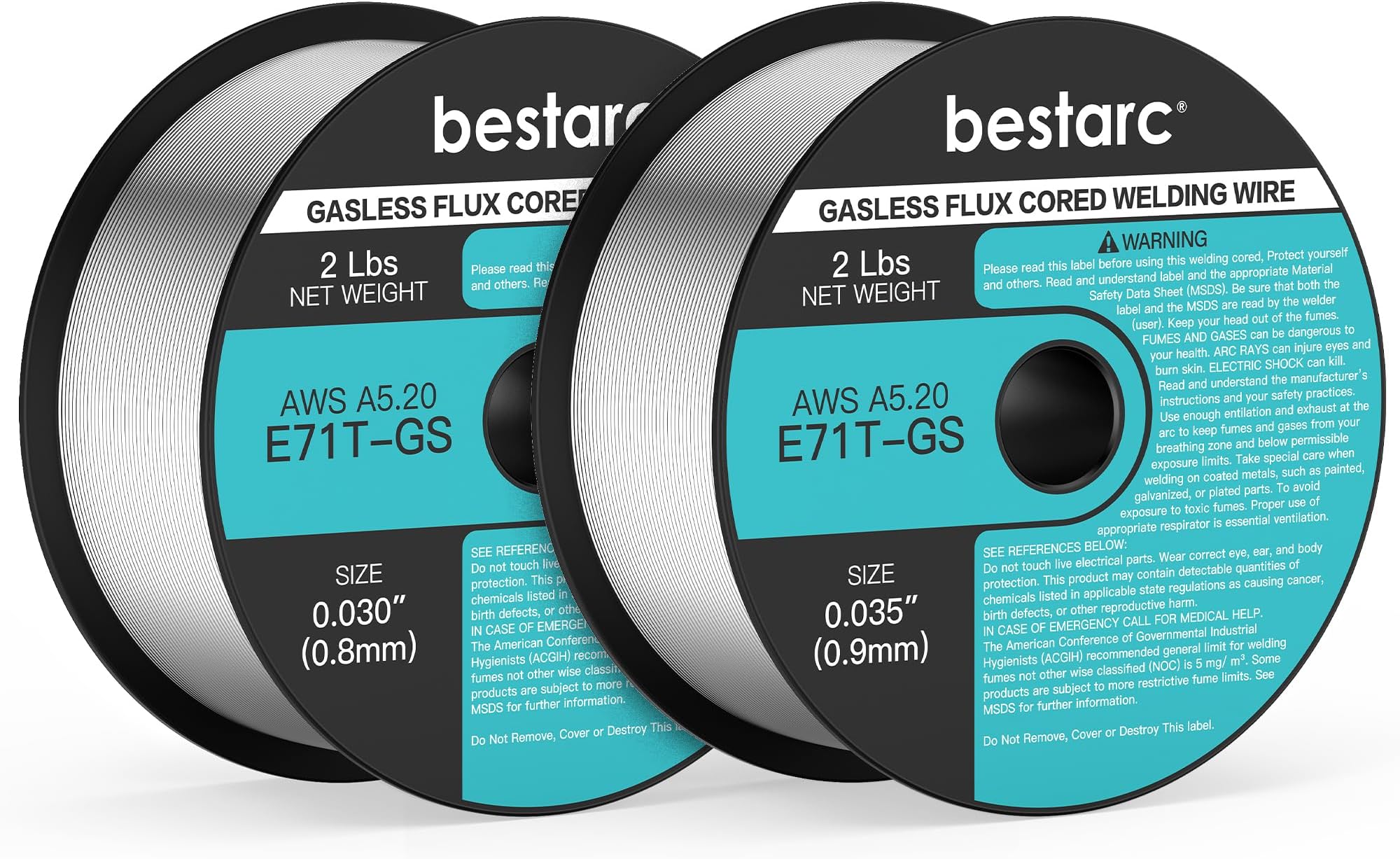 Flux Core Welding Wire, 0.035” +0.030” E71T-GS Gasless MIG Wire, Mild Steel MIG Welding Wire with Low Splatter, 2-Pound Spool, 2-Packs