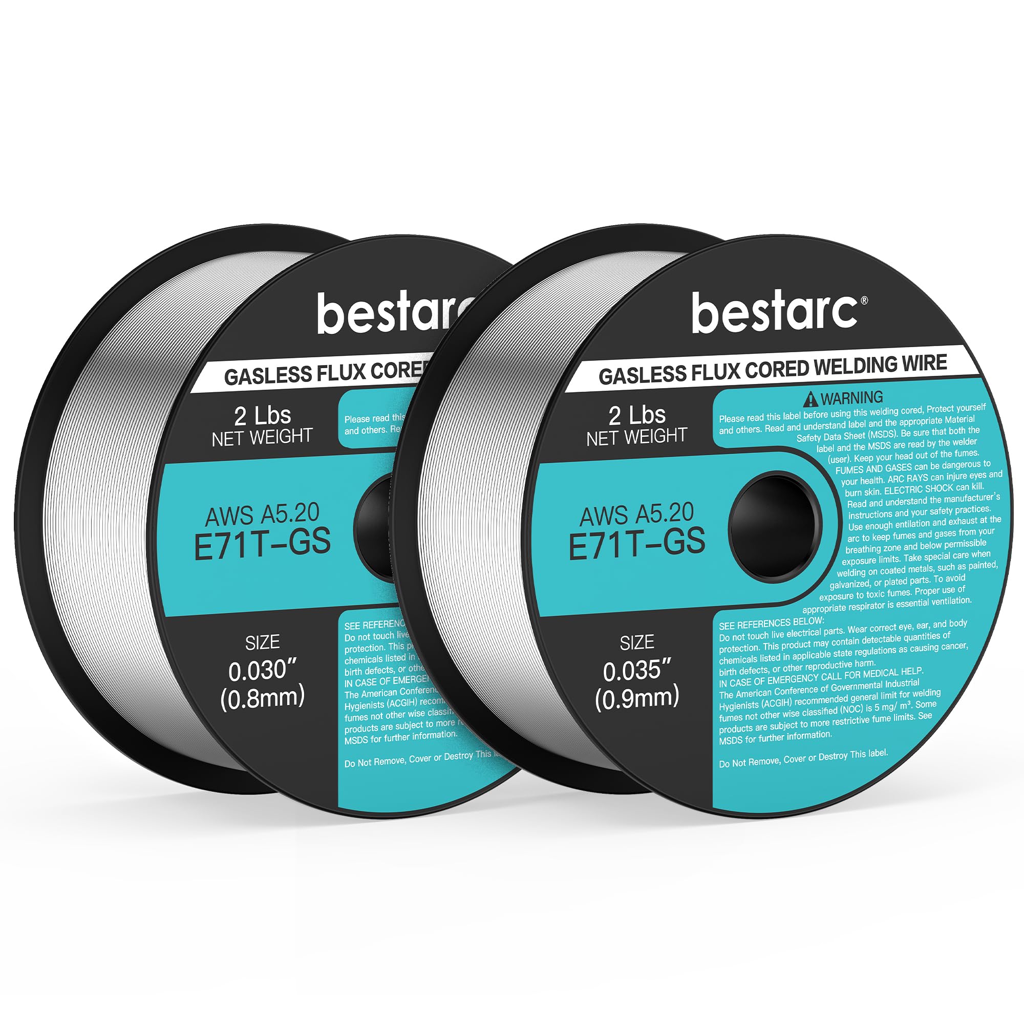 Flux Core Welding Wire, 0.035” +0.030” E71T-GS Gasless MIG Wire, Mild Steel MIG Welding Wire with Low Splatter, 2-Pound Spool, 2-Packs