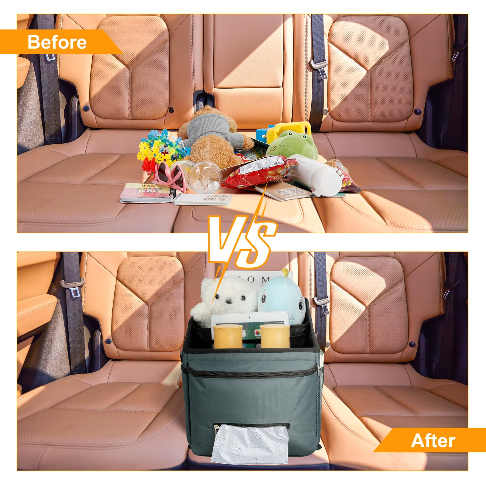Auto-organizer Voor Kinderen/baby's, Opbergdoos Voor De Achterbank Met Doekvak En Bekerhouder Auto Accessoires Om Chaos In Te Dammen