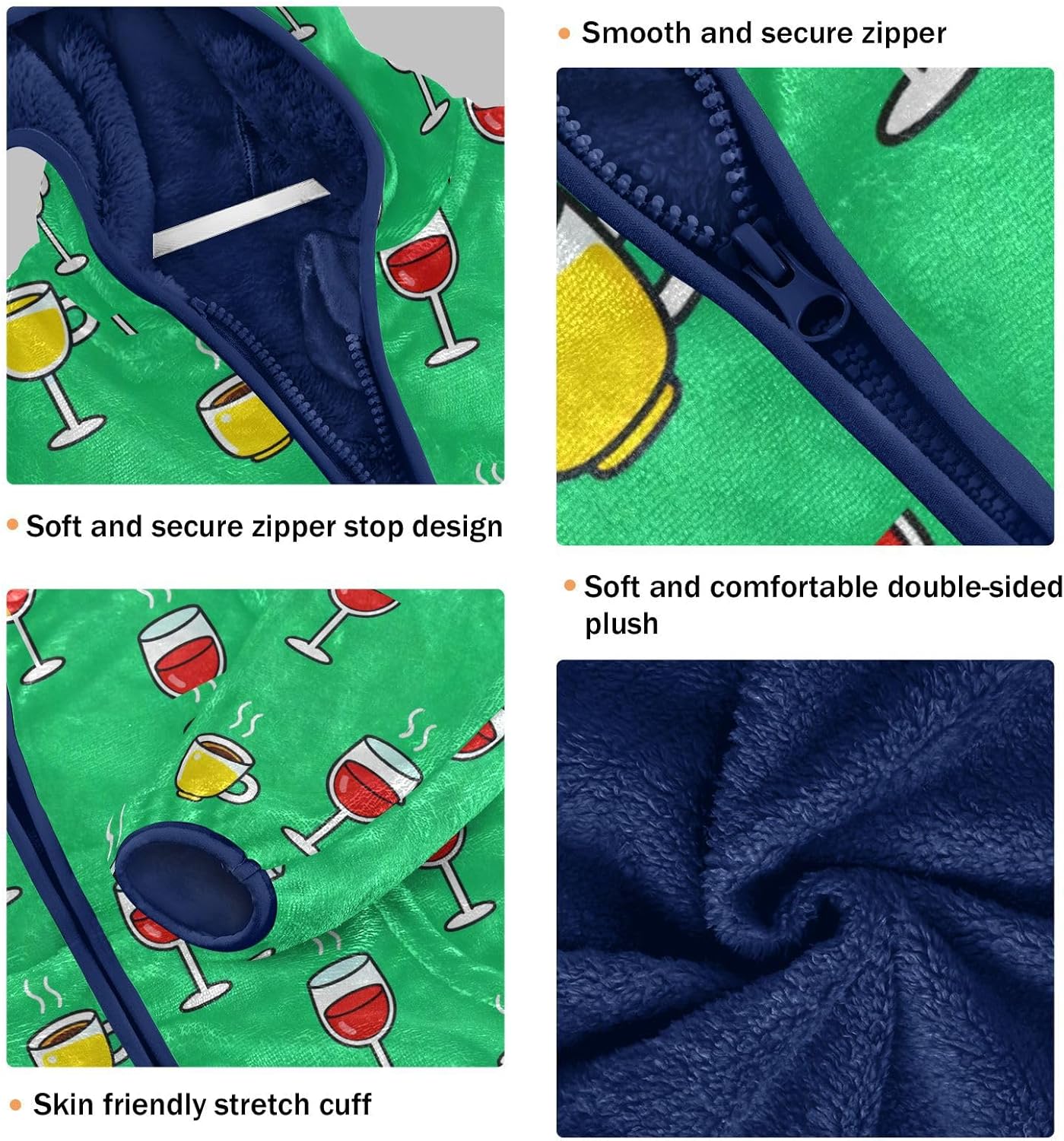 Drink Pattern Fleece Jacket Toddler Boy Plush Lined Baby Coat Navy Blue Baby Boys Clothes