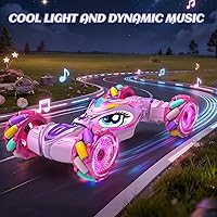 Vista 3 de Coche de Control Remoto de Unicornio para Niñas de 6-8-12 años, Coches de Acrobacia RC Rosa con Detección de Gestos, Coches RC 2.4Ghz 4WD