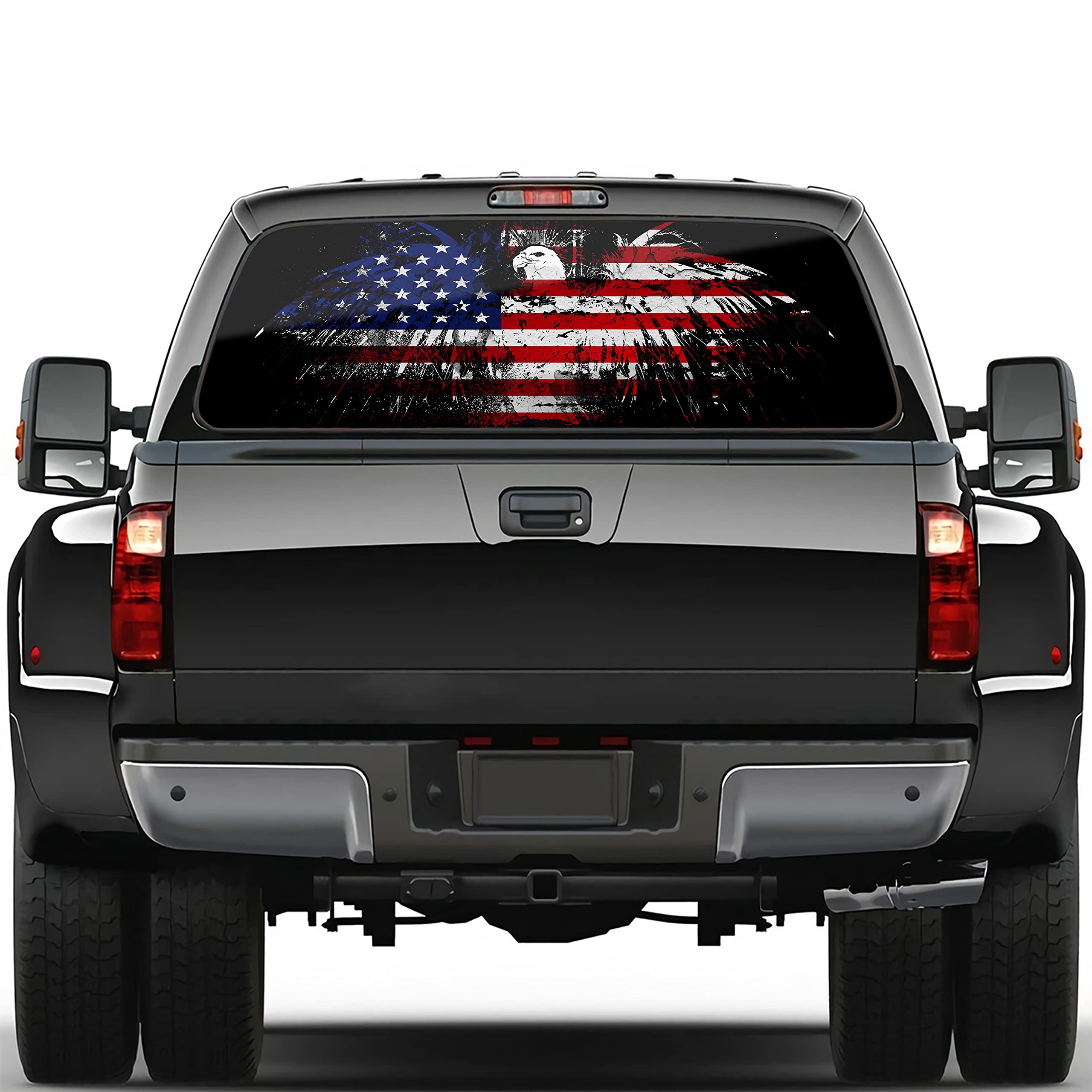 American Flag Rear Window Decal For Trucks & SUVs – Perforated Vinyl Sticker With Eagle Design