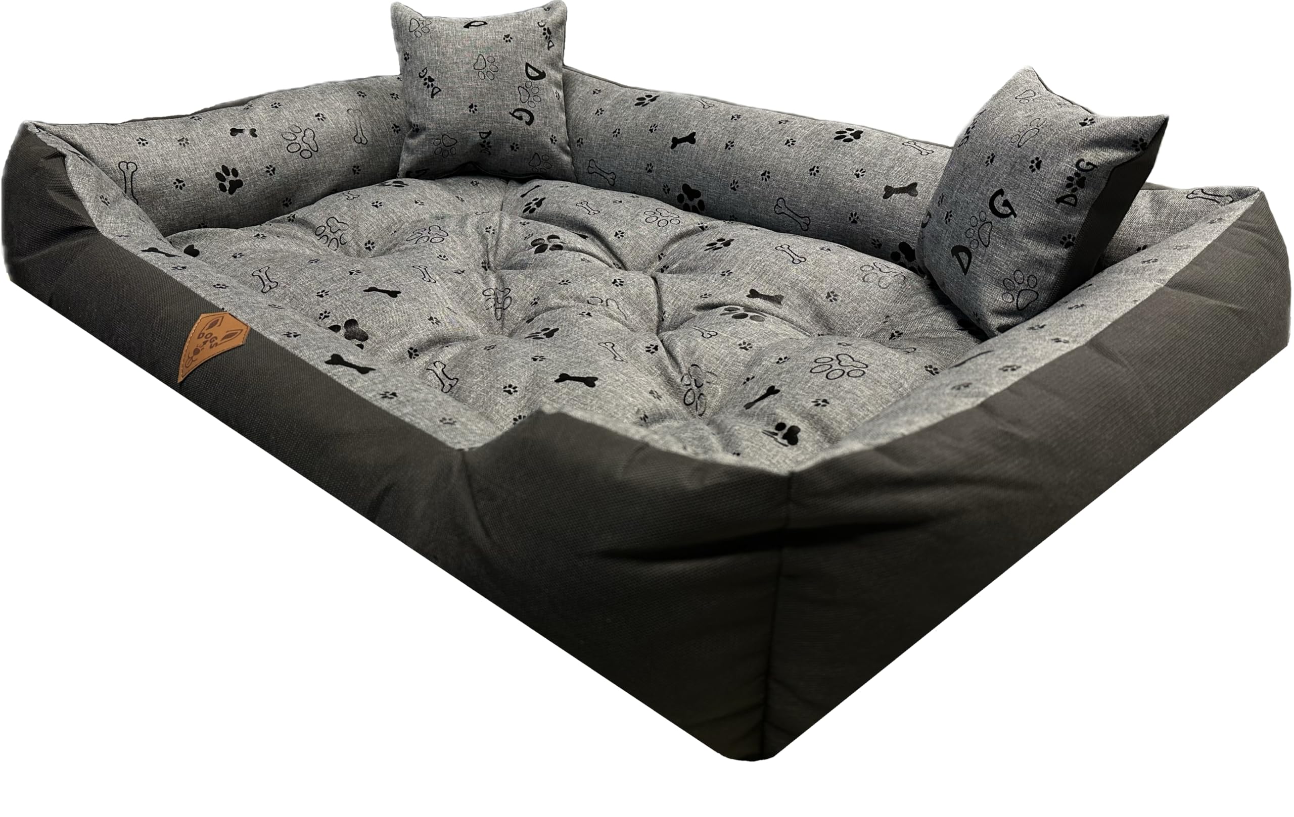 Dogs4Life Hundebett XXL 130 x 105 cm | Hundebett für sehr große Hunde | Orthopädisch | Hundekissen | Waschbar | Outdoor | Mit Rand | Wasserabweisend (XL, Schwarze Pfoten)