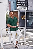 Vista 53 de COOFANDY Camisa casual con botones para hombre, manga corta, sin arrugas, camisa de verano