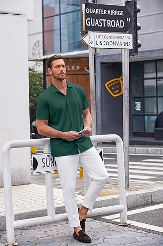 Miniatura 53 de COOFANDY Camisa casual con botones para hombre, manga corta, sin arrugas, camisa de verano