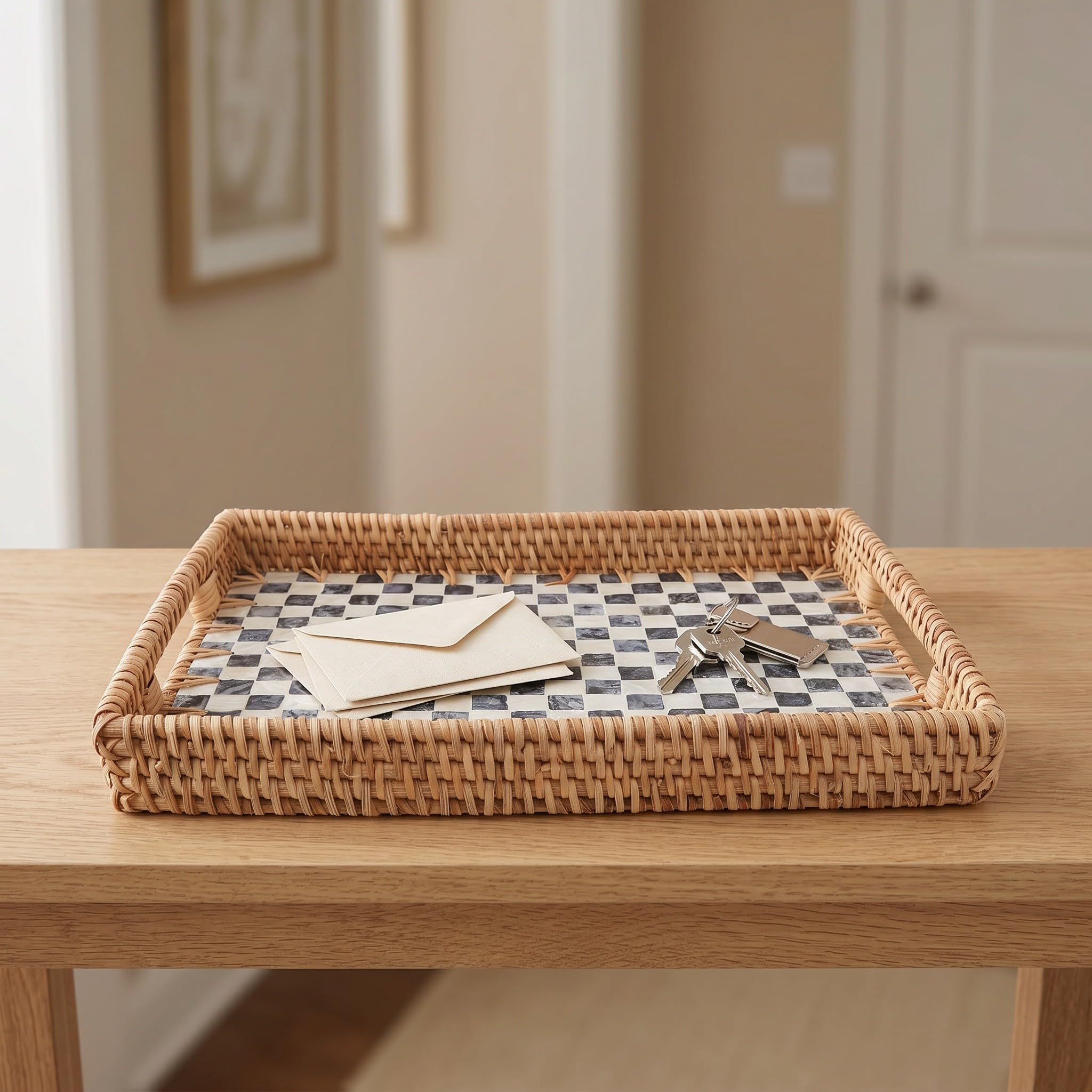 Rechteckiger, stapelbarer Schreibtisch-Organizer, Briefablage aus Rattan, Ablage für Dokumente, Papierorganizer für den Schreibtisch, 33 x 23 cm (13" x 9"), ideal für Zuhause und