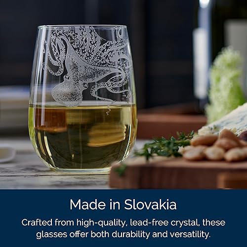 Miniatura 5 de Caskata Lucy the Octopus Highball - Juego de 2 vasos de cristal sin plomo hechos a mano artesanales, vasos de cóctel perfectos para el día de la