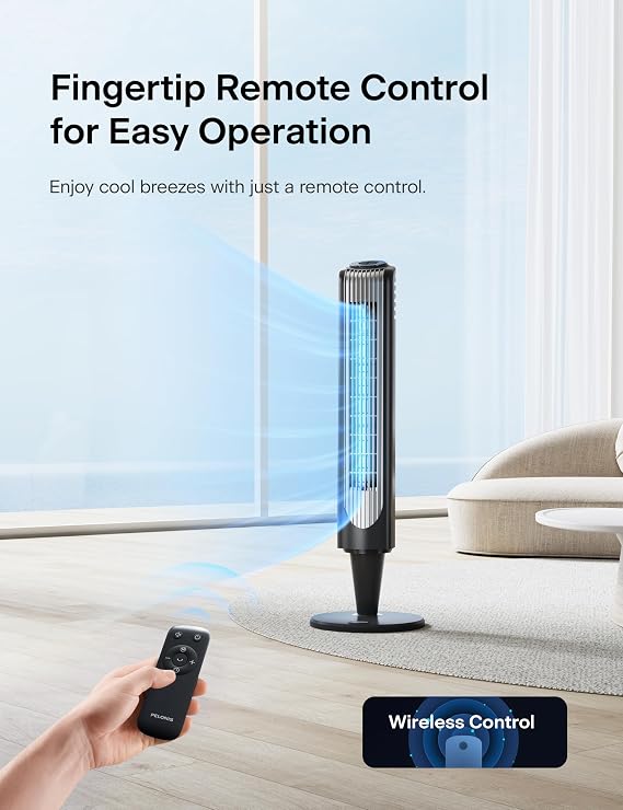 Pelonis 36-Inch Tower Fan for Bedroom Oscillating Tower Fan with Remote Control Indoor Quiet Fan with 3 Speeds, 4 Modes and 15-Hour Timer ETL Certified
