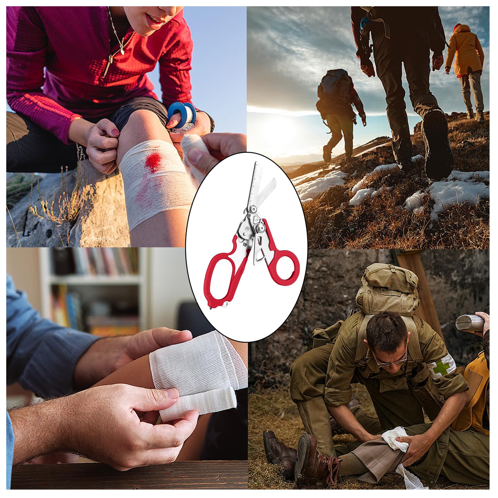 Rettungsschere Trauma Schere 6 in 1 Faltbar Trauma Schere Notfallschere Verbandsschere Mit K-Schutzhülle, Schraubenschlüssel für Professionelle Rettungsdienste, Outdoor Camping (Rot)