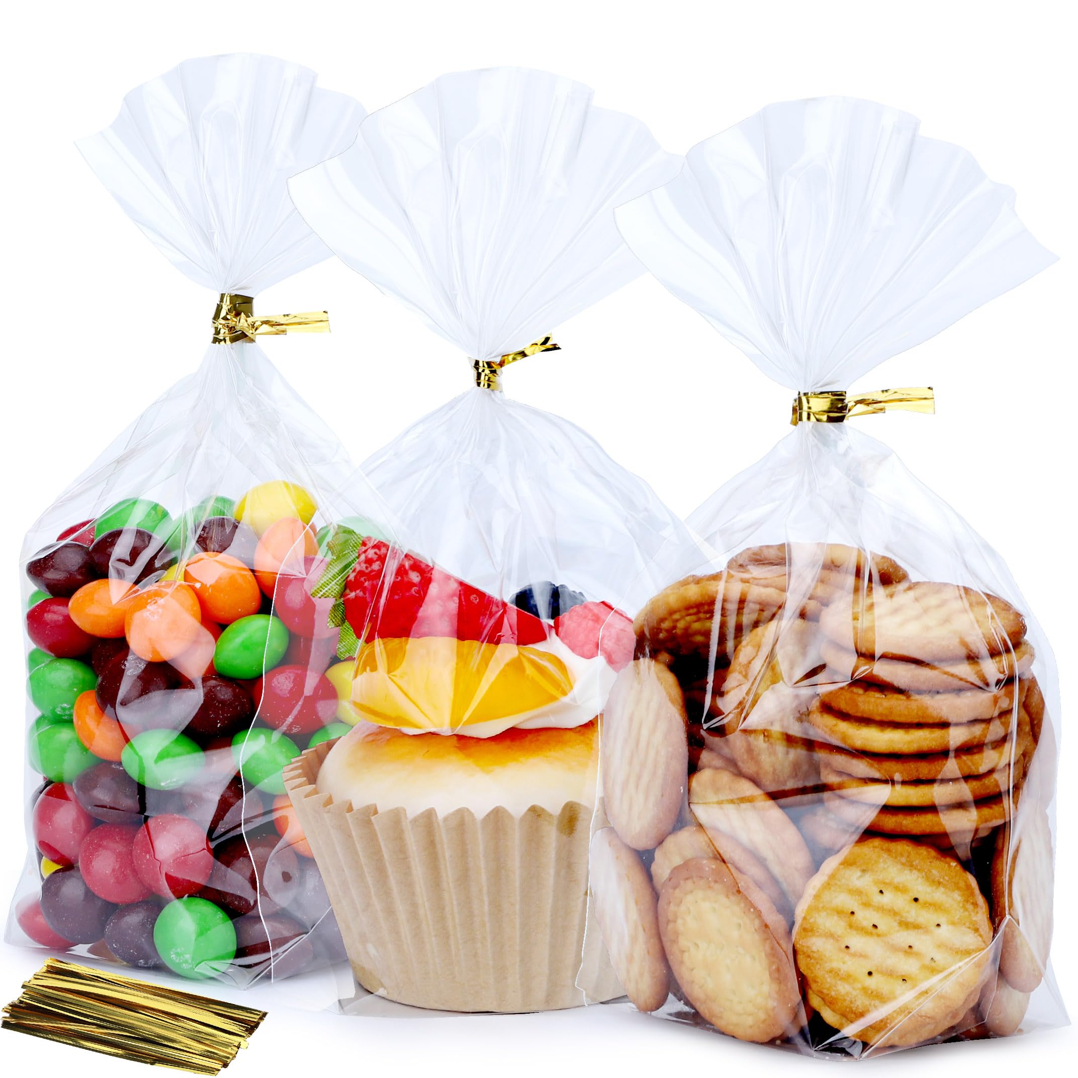 Photo 1 of ZIMCEMS 100Pcs 5X7 inch Bottom Gusset Bags Clear Cellophane Gift Bags Plastic Gift Wrap Cello Bags for Party Favor Treats, Goodie,Bakery Cookie, Candy with 5" Twist Ties