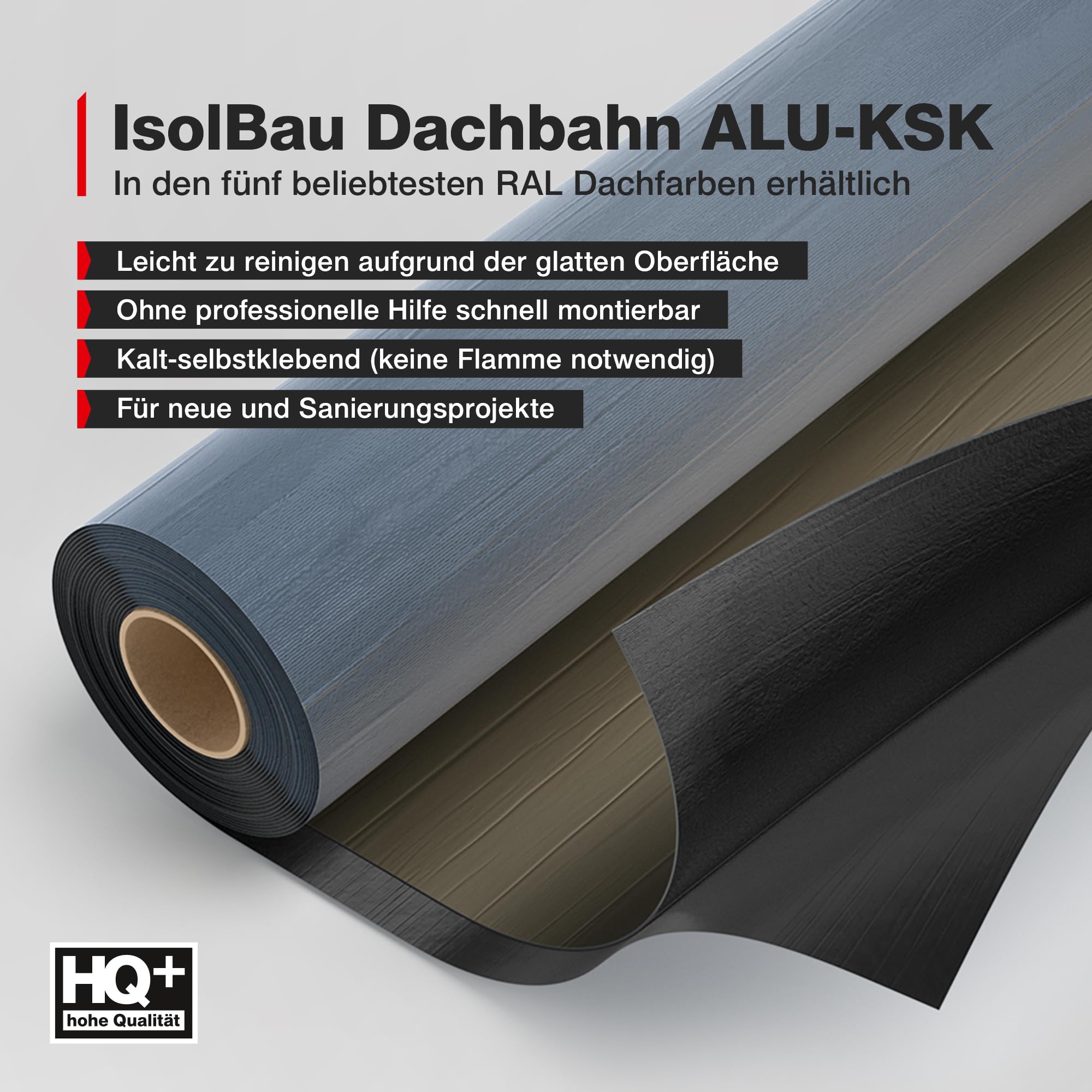 Isolbau KSK Dachbahn Dichtfolie Selbstklebend RAL 7013 Dunkelgrau Bitumendachbahn 5 m² Rolle Kaltselbstklebebahn