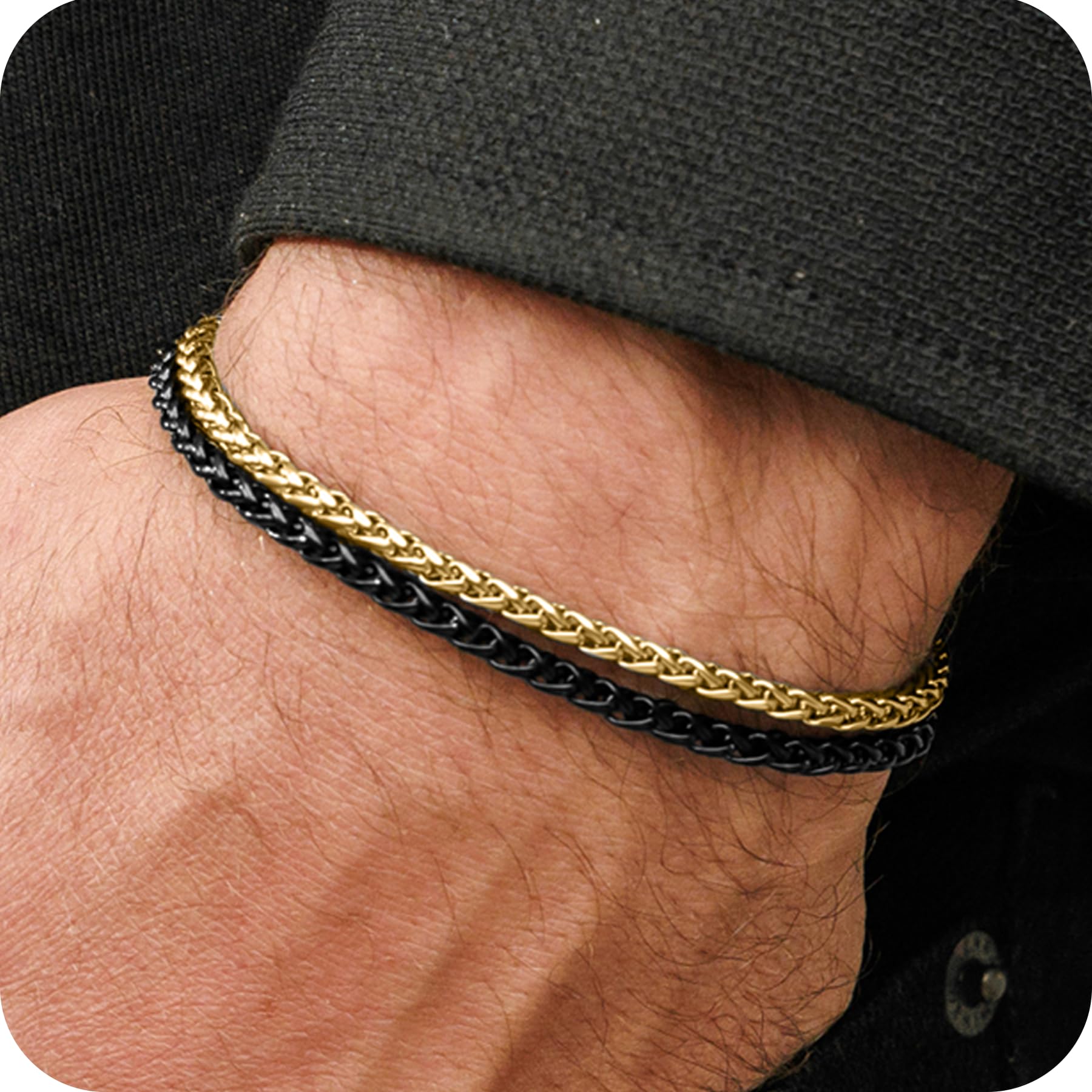 Mens Bracelet Dvir - Stainless Steel for Men, Non Tarnish Rope Chain Bracelets, Stylish Birthday, Gift for Men, Dad, Husband, Boyfriend